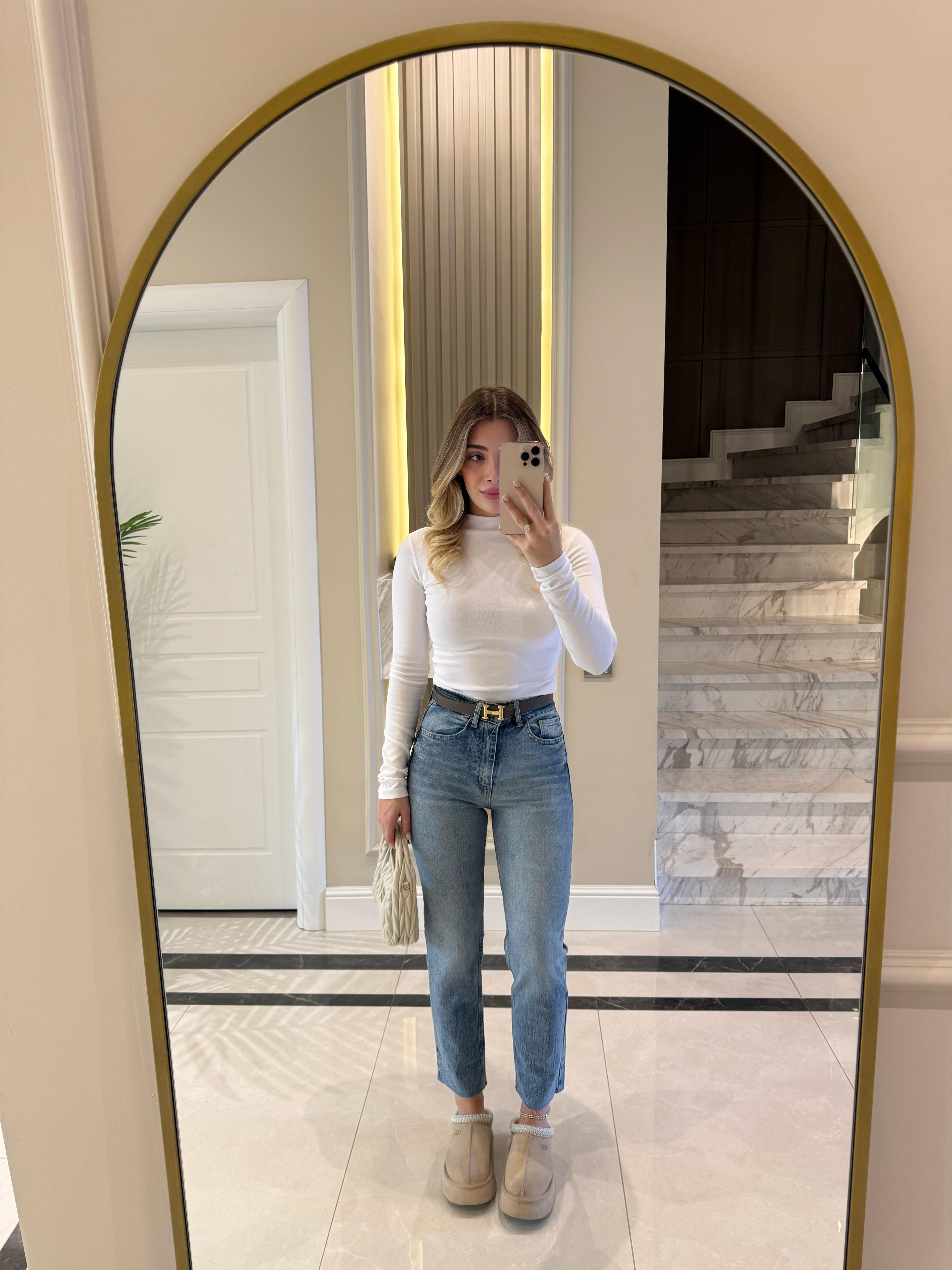 Beyaz Yarım Balıkçı Yaka Top-31433