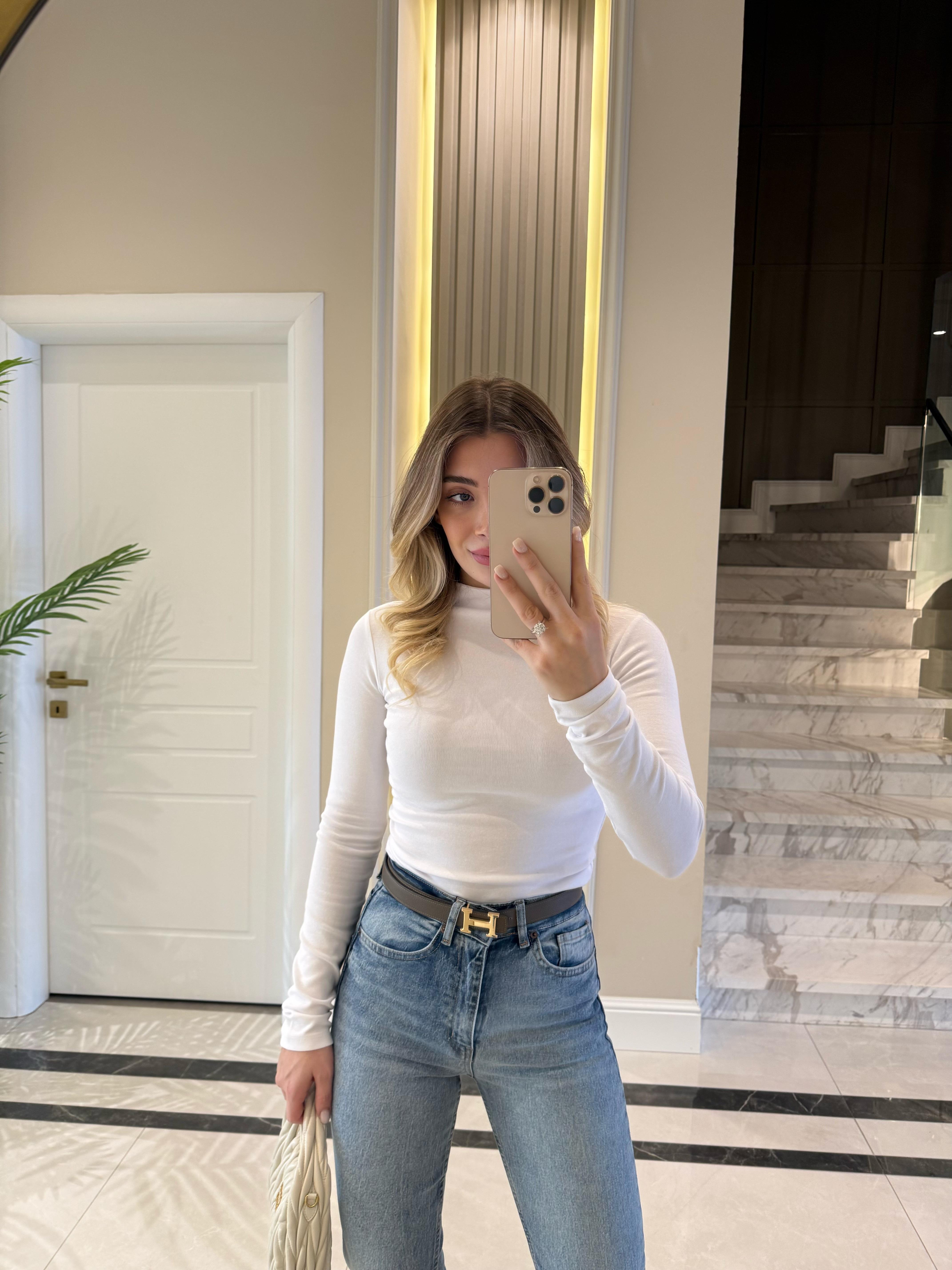 Beyaz Yarım Balıkçı Yaka Top-31433