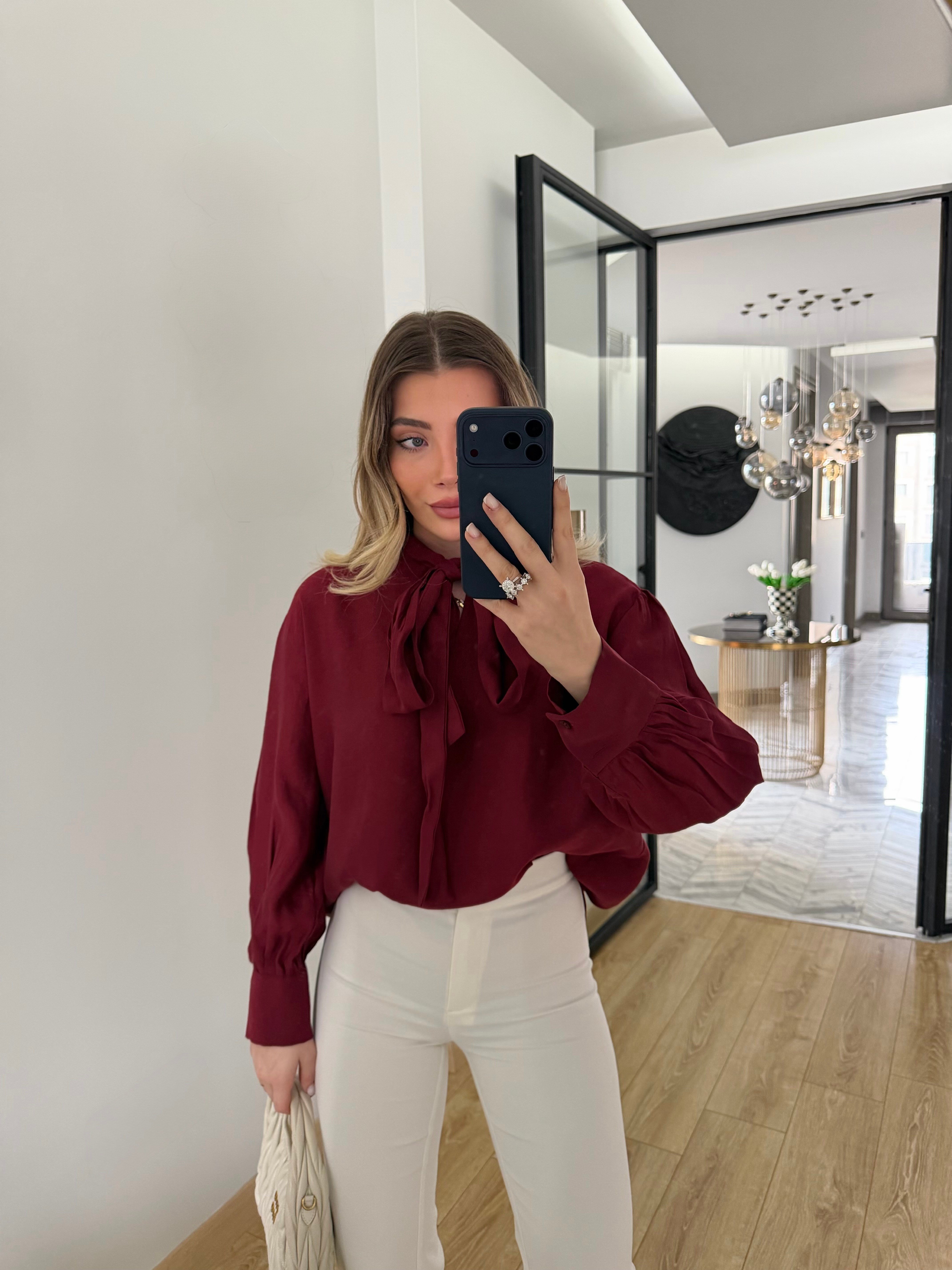 Bordo Bağcıklı Gömlek-5050