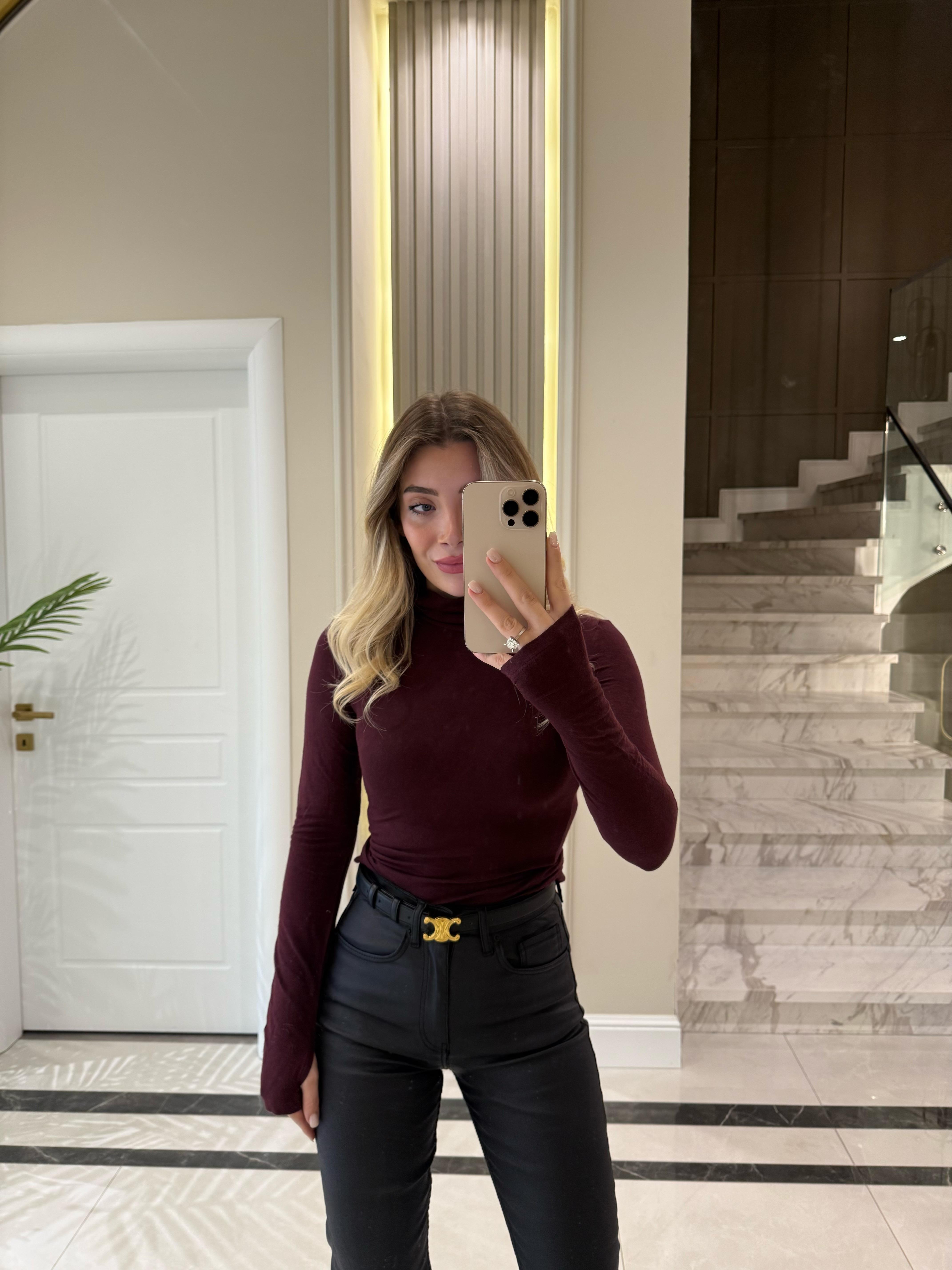Bordo Balıkçı Yaka Uzun Kollu Top-32253