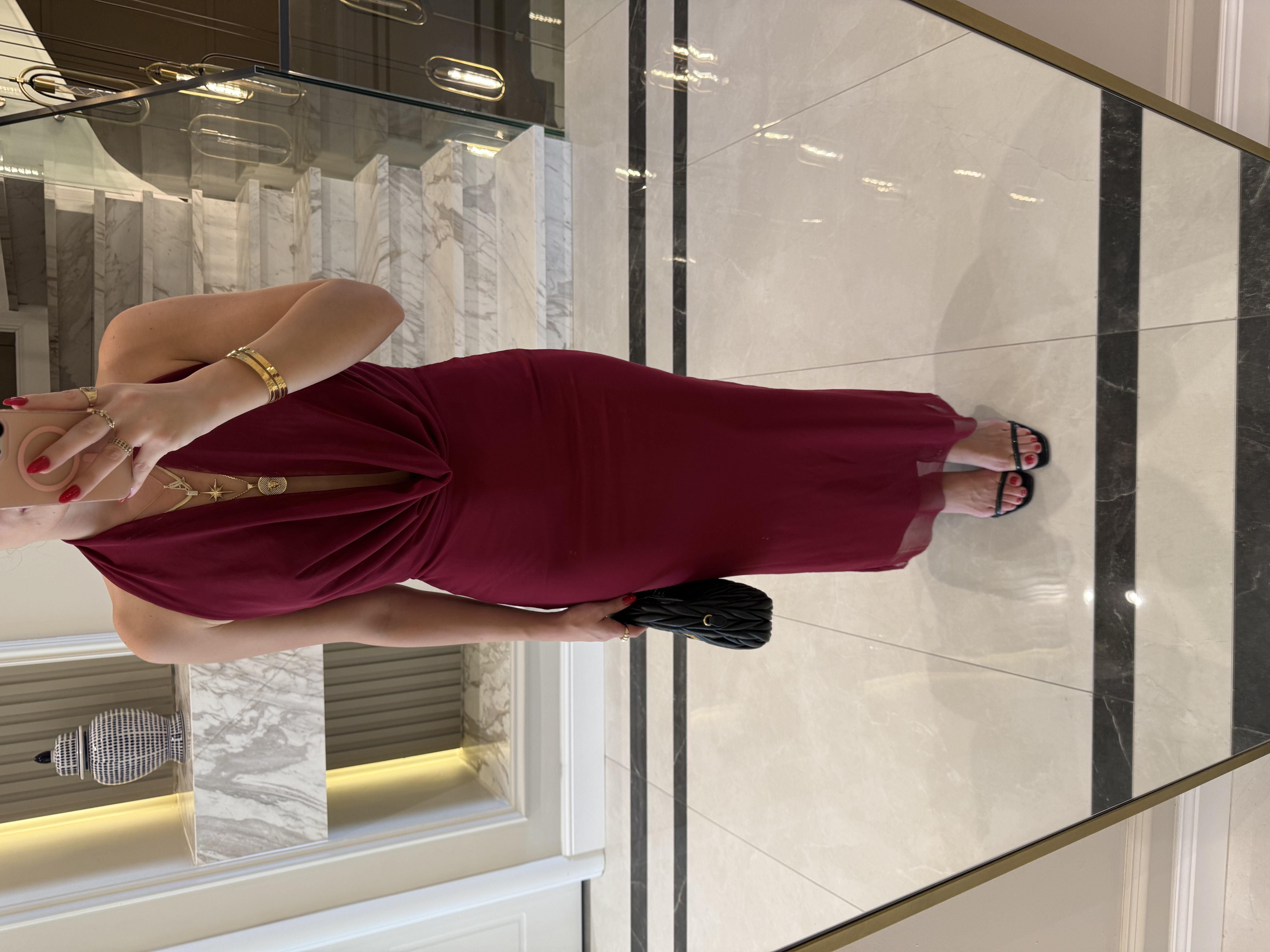 Bordo Batum Elbise -6195