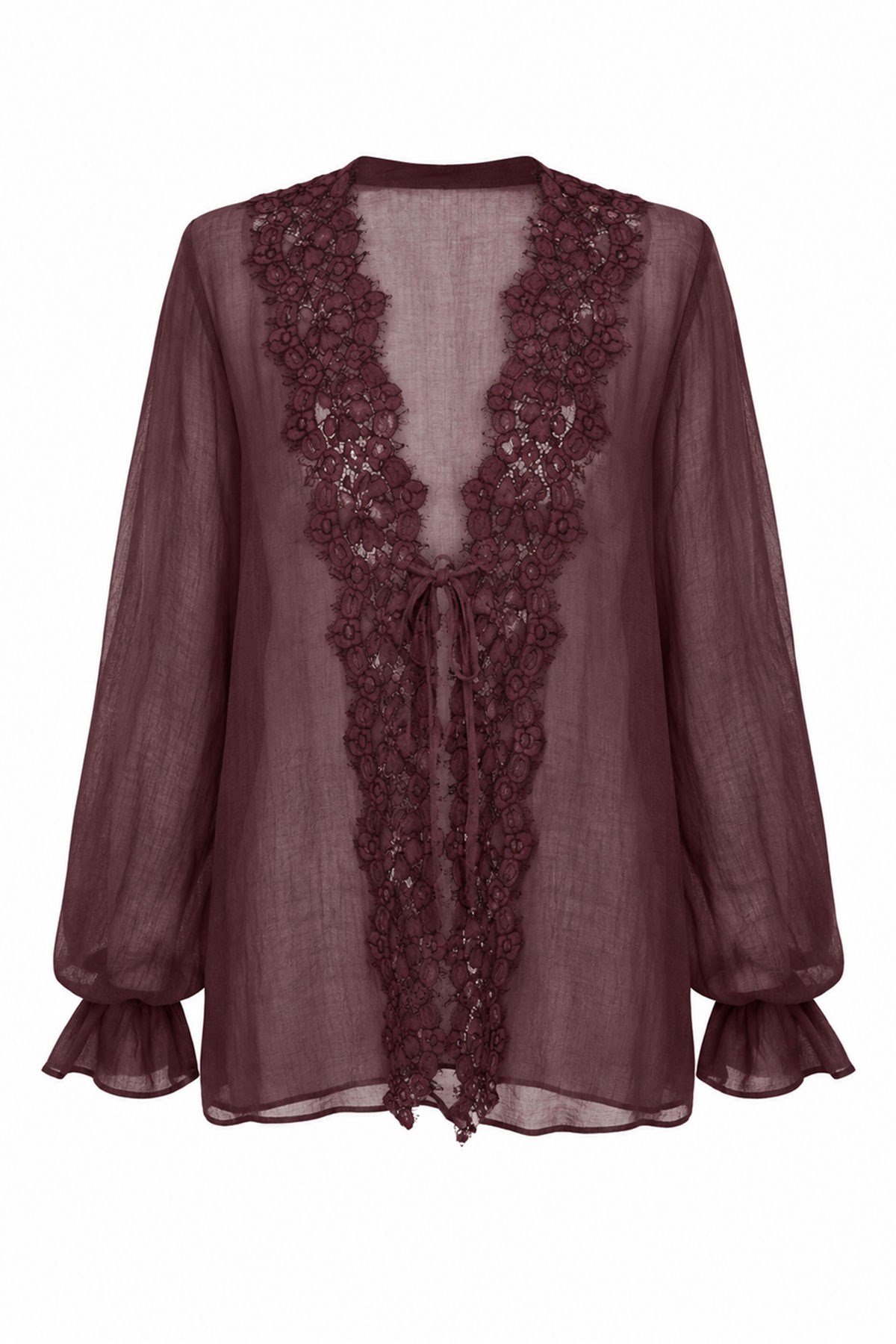 Bordo Dantelli Gömlek - 5108