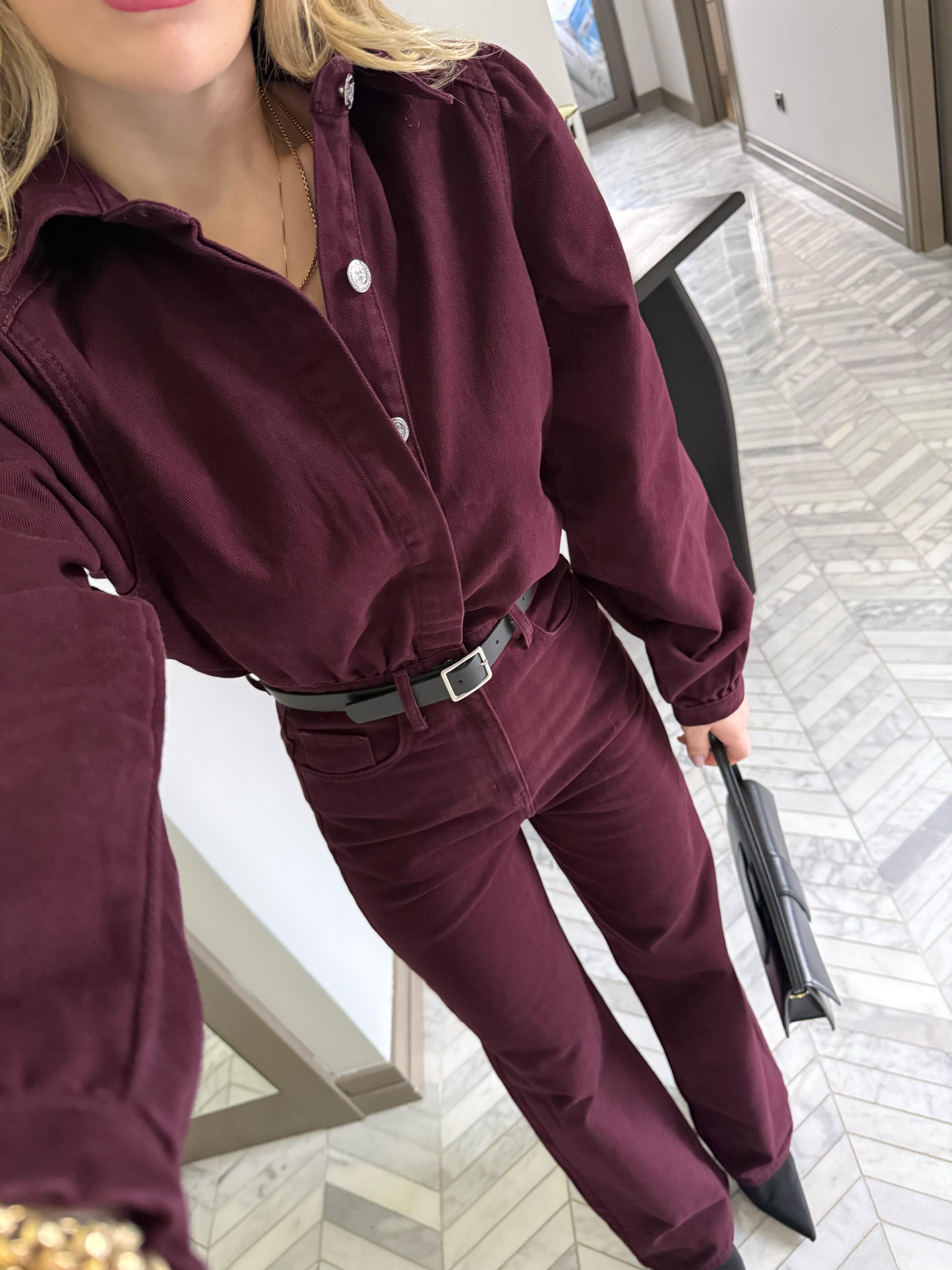 Bordo Denim Kemerli Tulum -8152