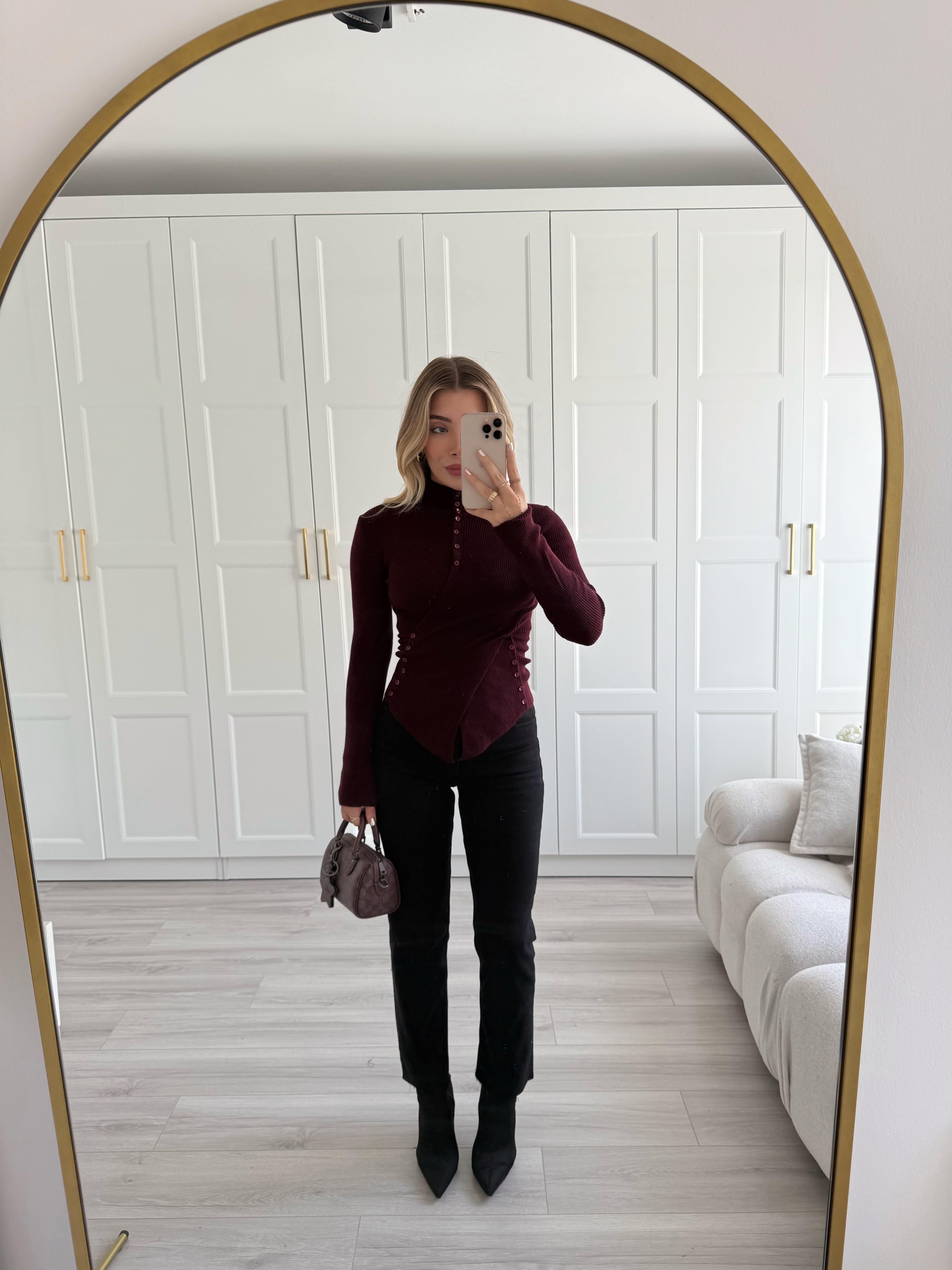 Bordo Düğmeli Anvelop Triko-1027