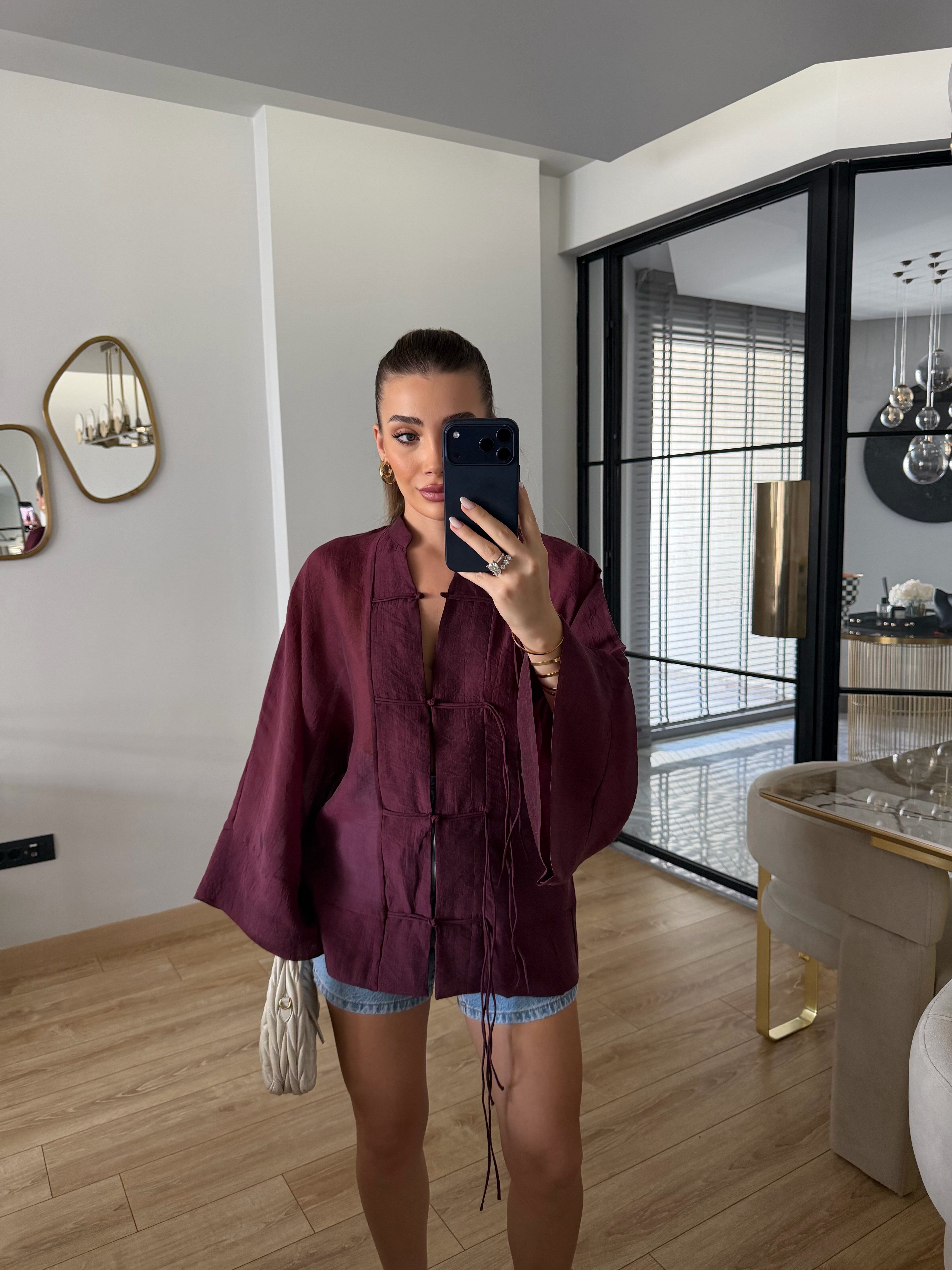 Bordo İp Bağcıklı Gömlek - 5098