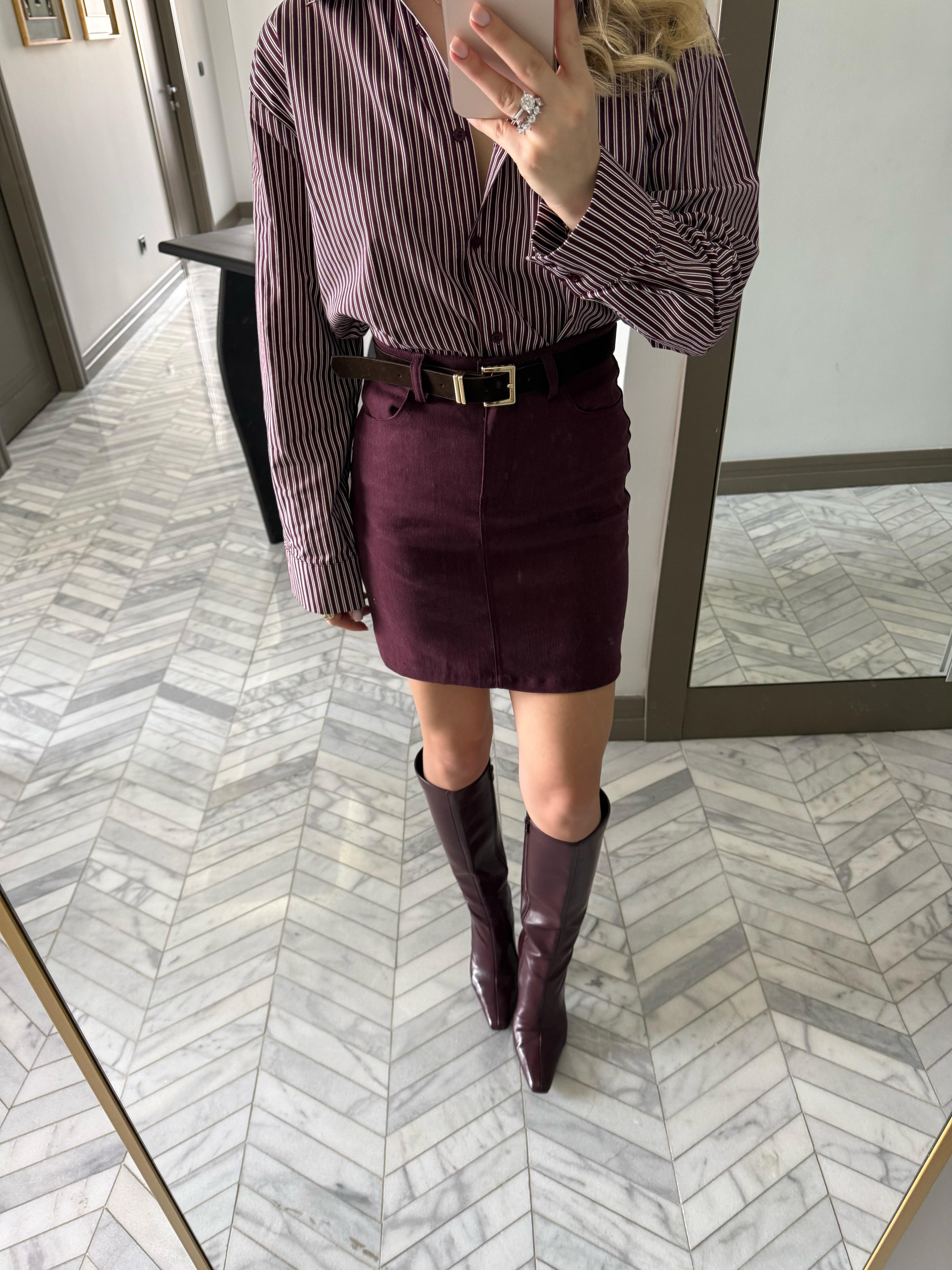 Bordo Kemerli Etek-37073