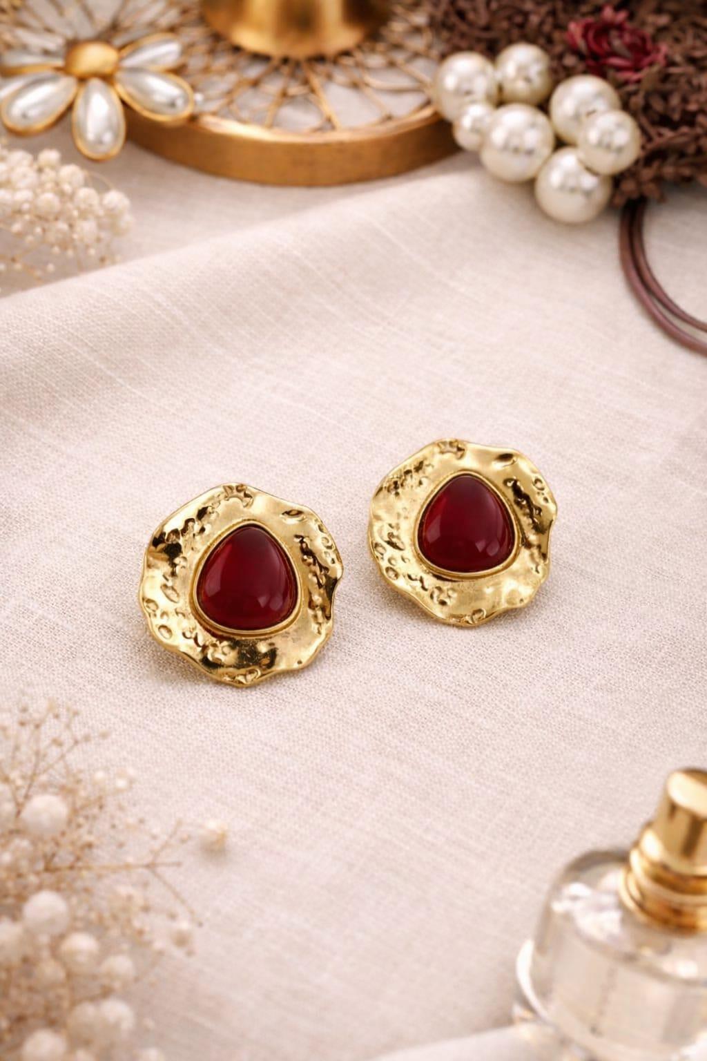 Bordo Mineli Kareo Gold Küpe