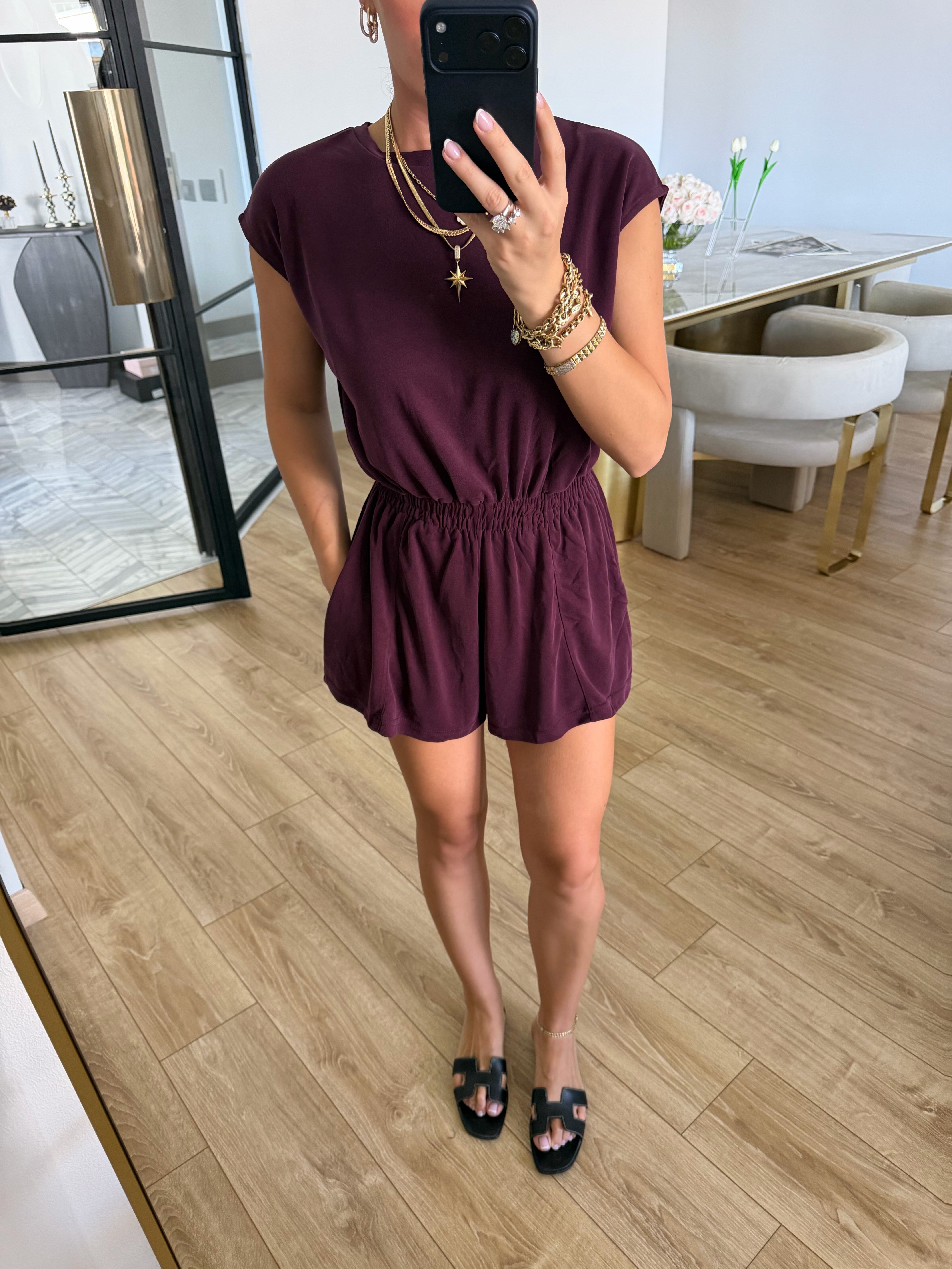Bordo Modal Kumaşlı Şortlu Tulum-1140