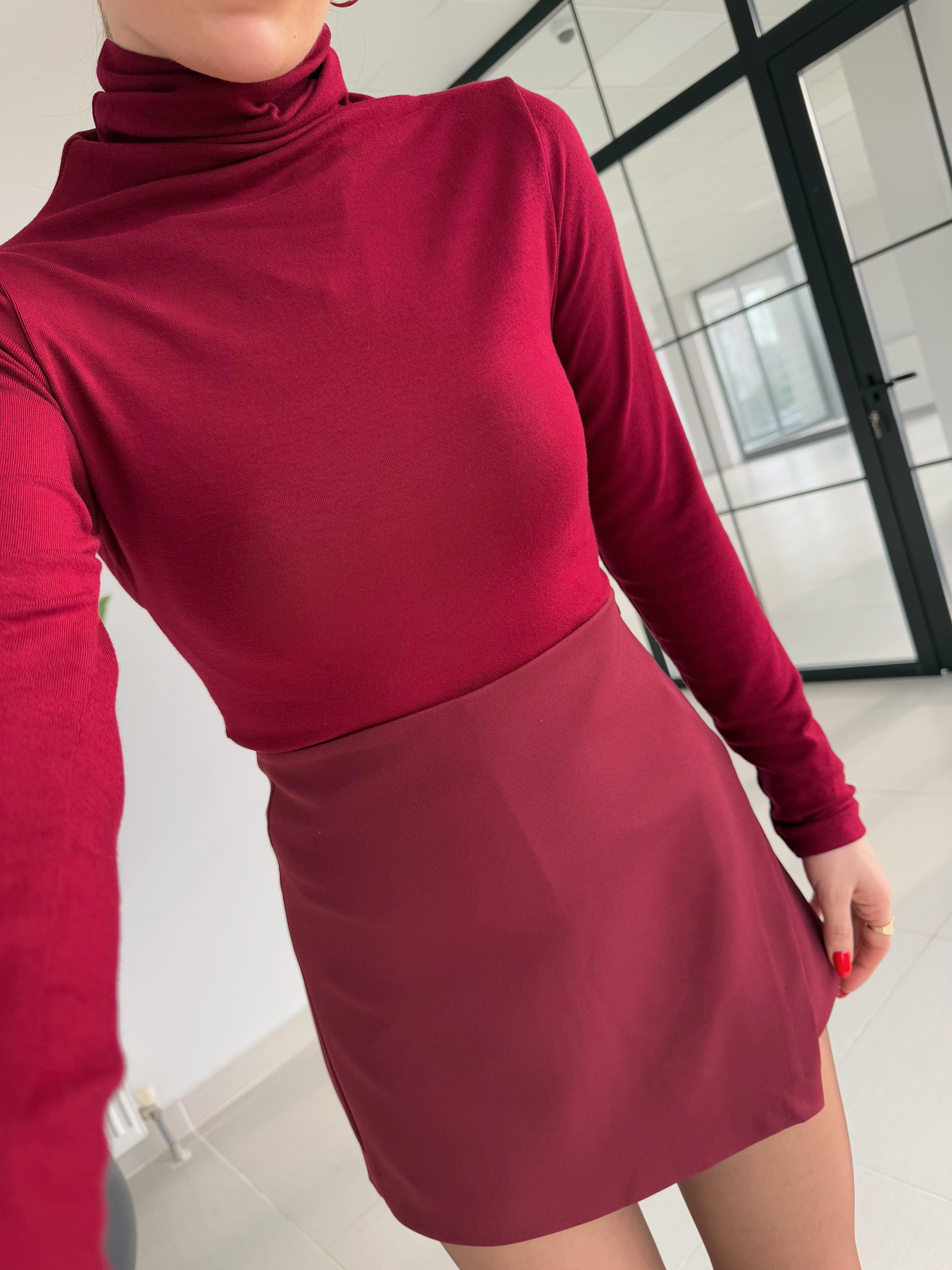 Bordo Orjinal Marka Boğazlı Modal Kumaş Basic Bluz
