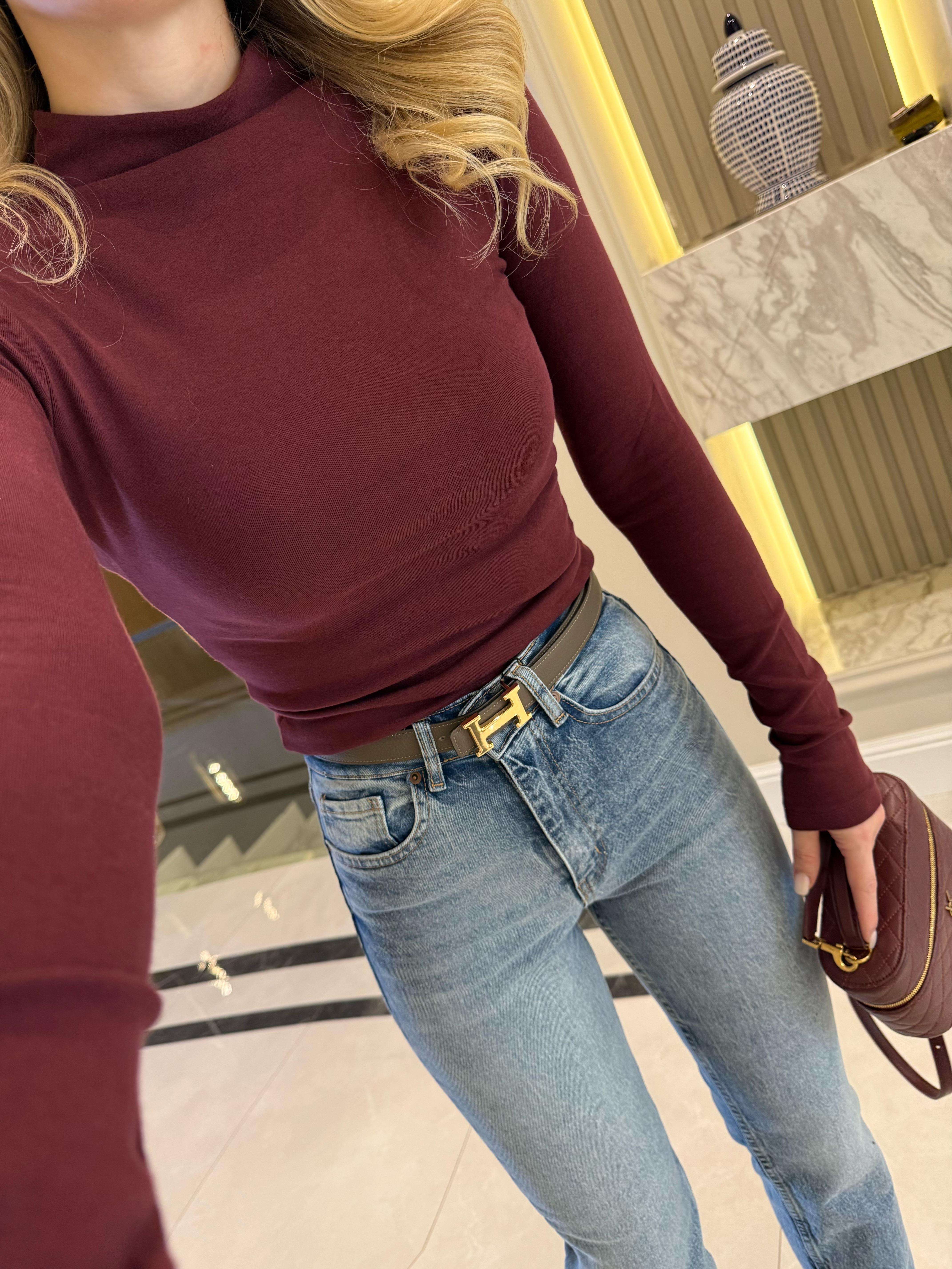 Bordo Yarım Balıkçı Yaka Top-31433