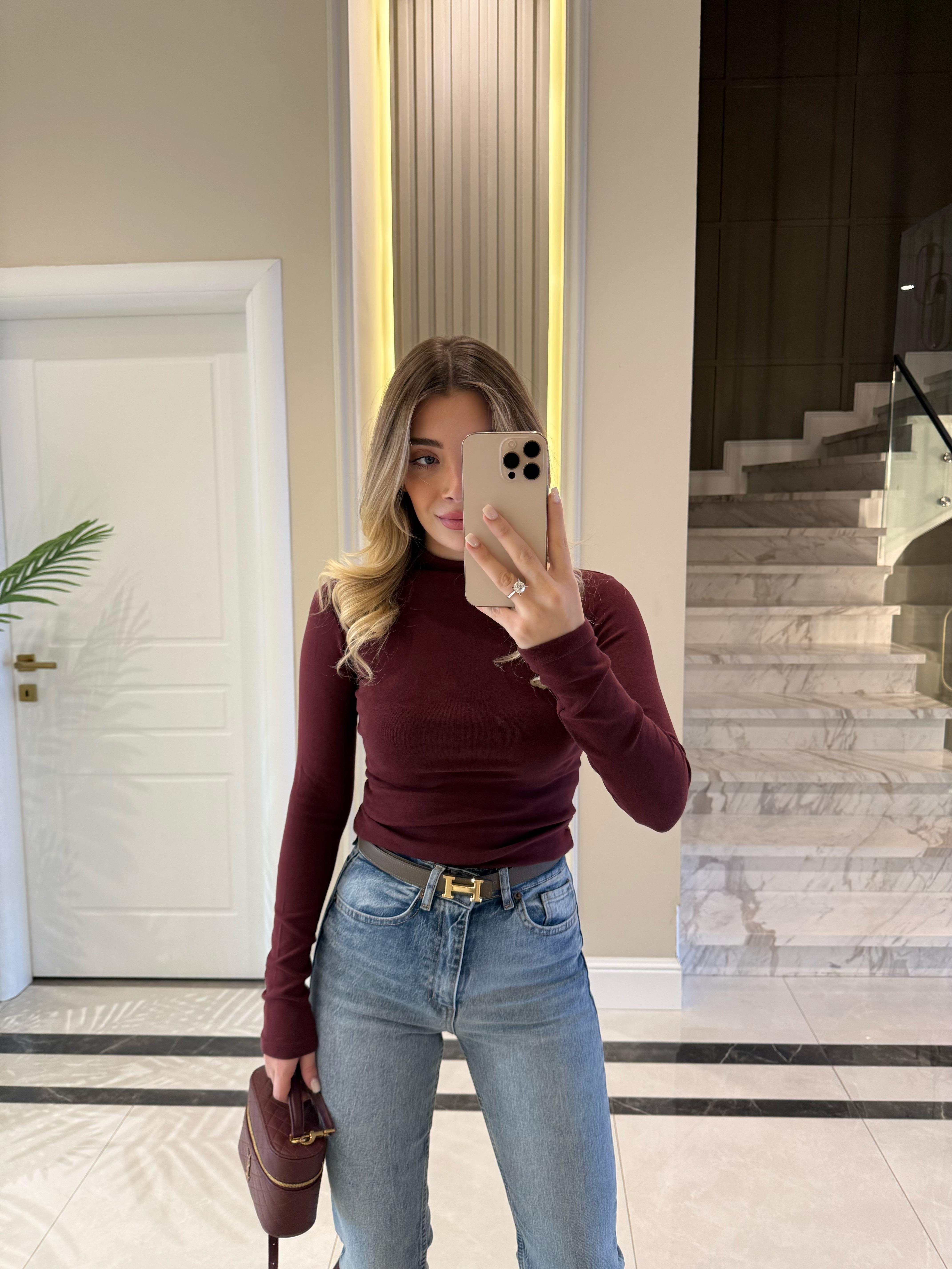 Bordo Yarım Balıkçı Yaka Top-31433