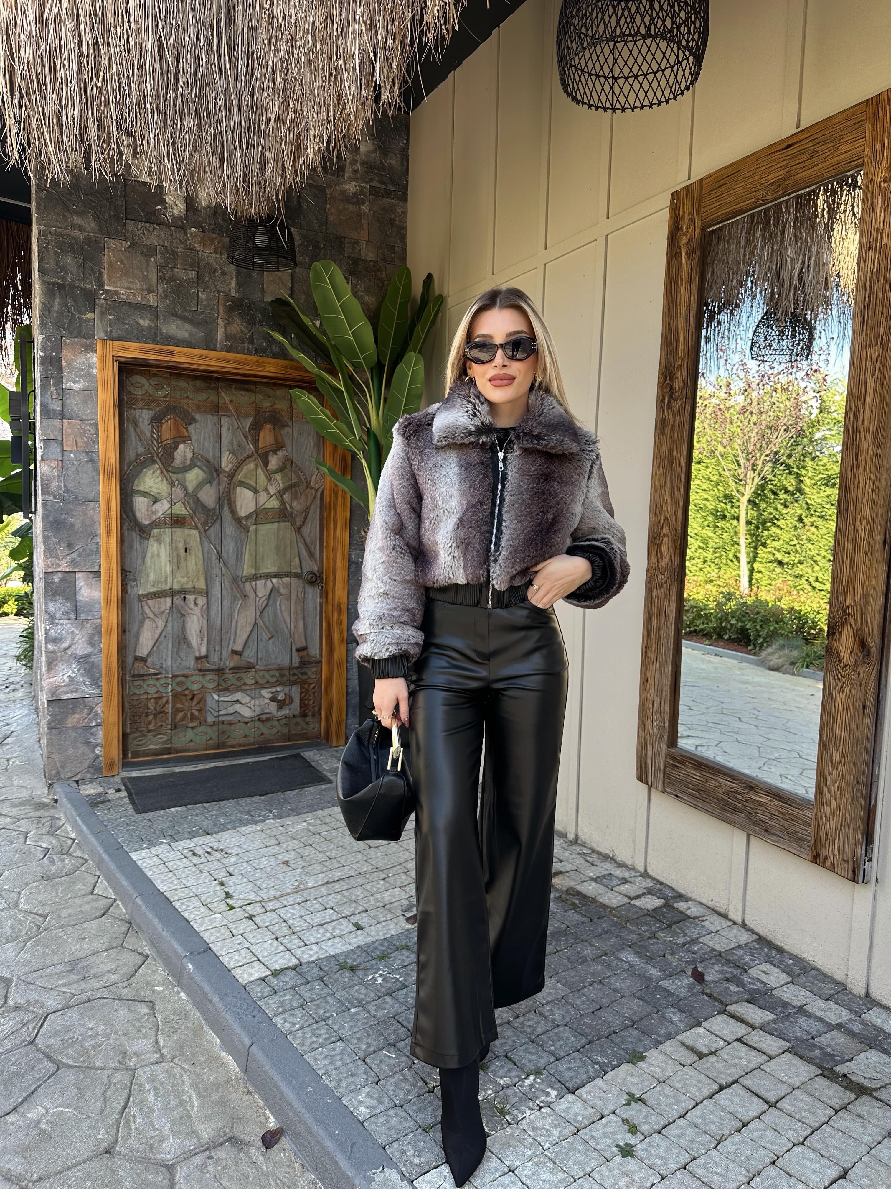 Bourne Kendinden Desenli  Kısa Kürk 