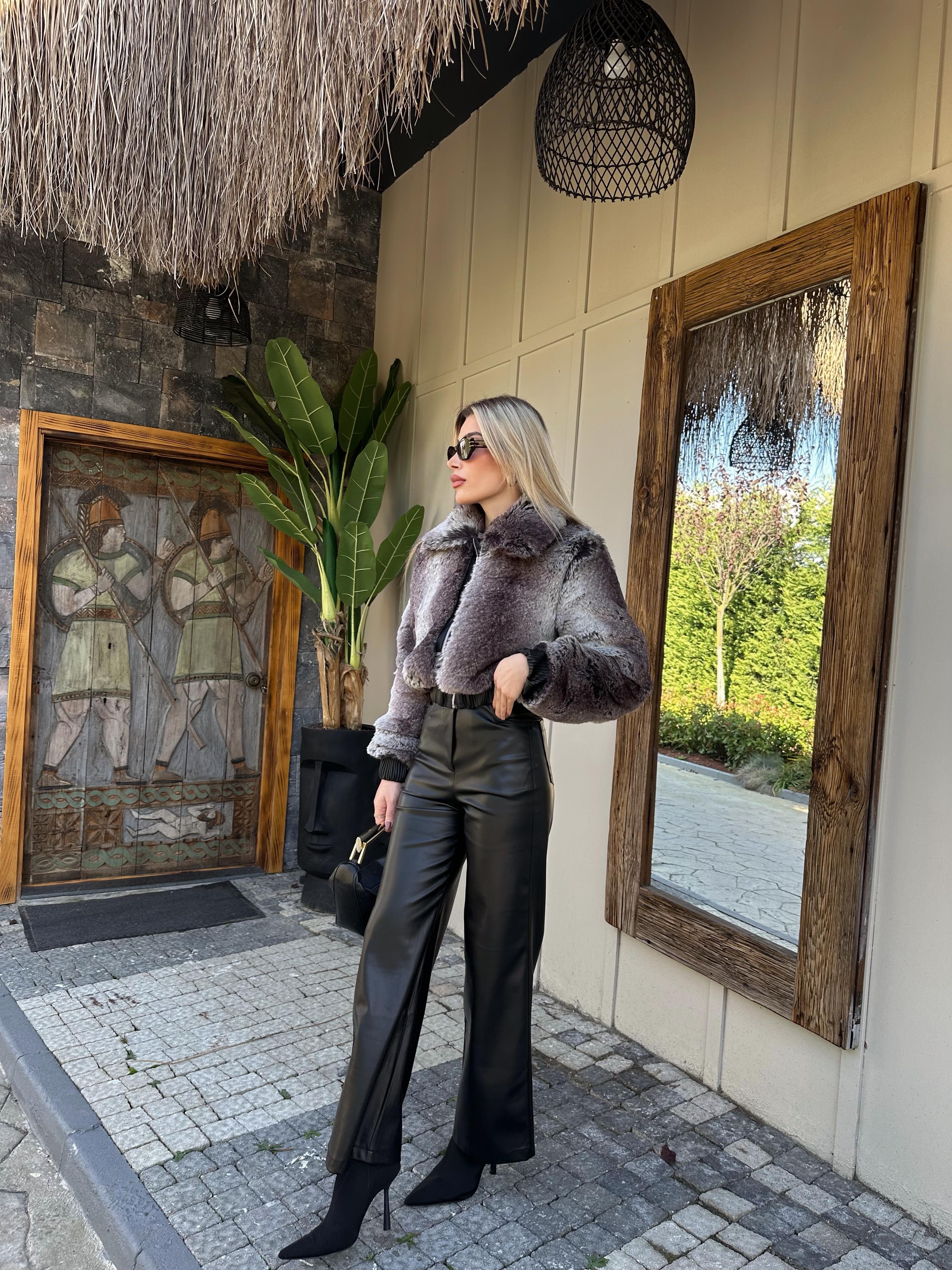 Bourne Kendinden Desenli  Kısa Kürk 