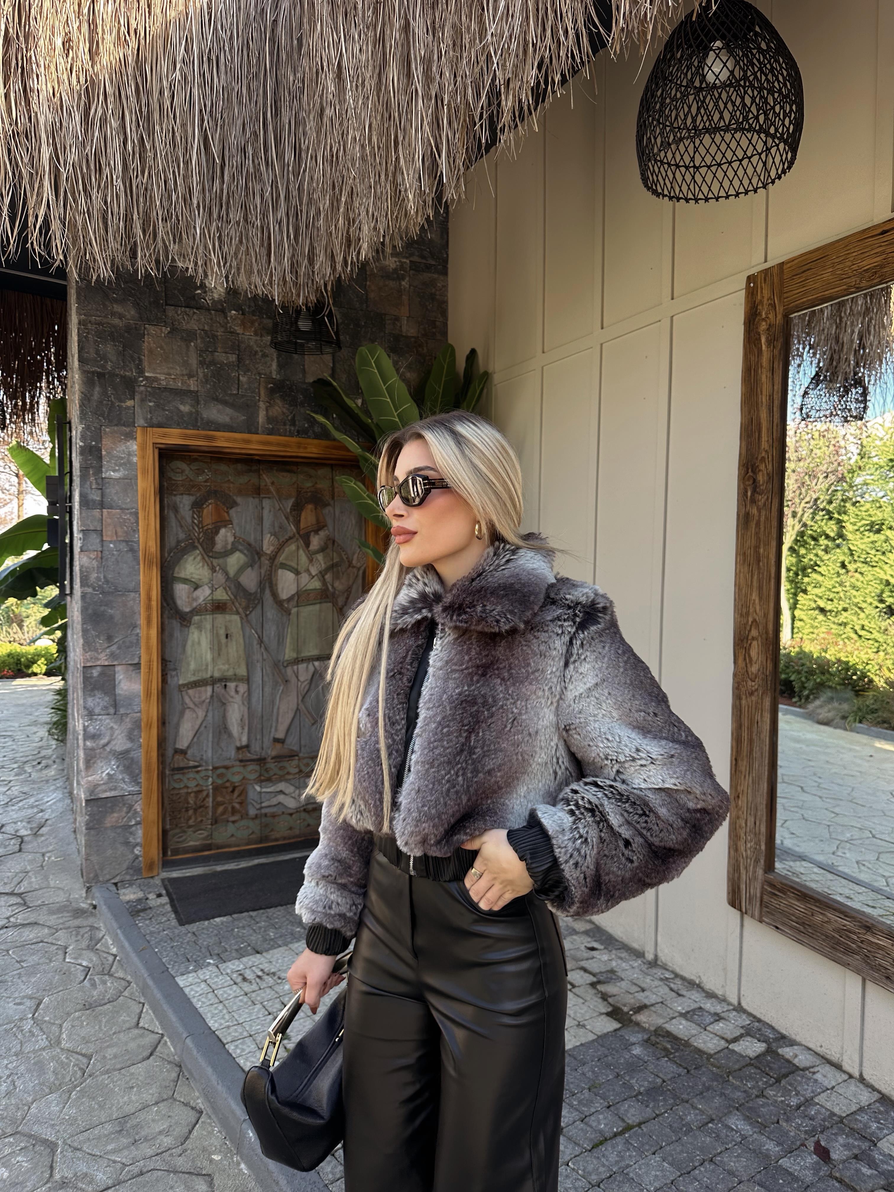 Bourne Kendinden Desenli  Kısa Kürk 