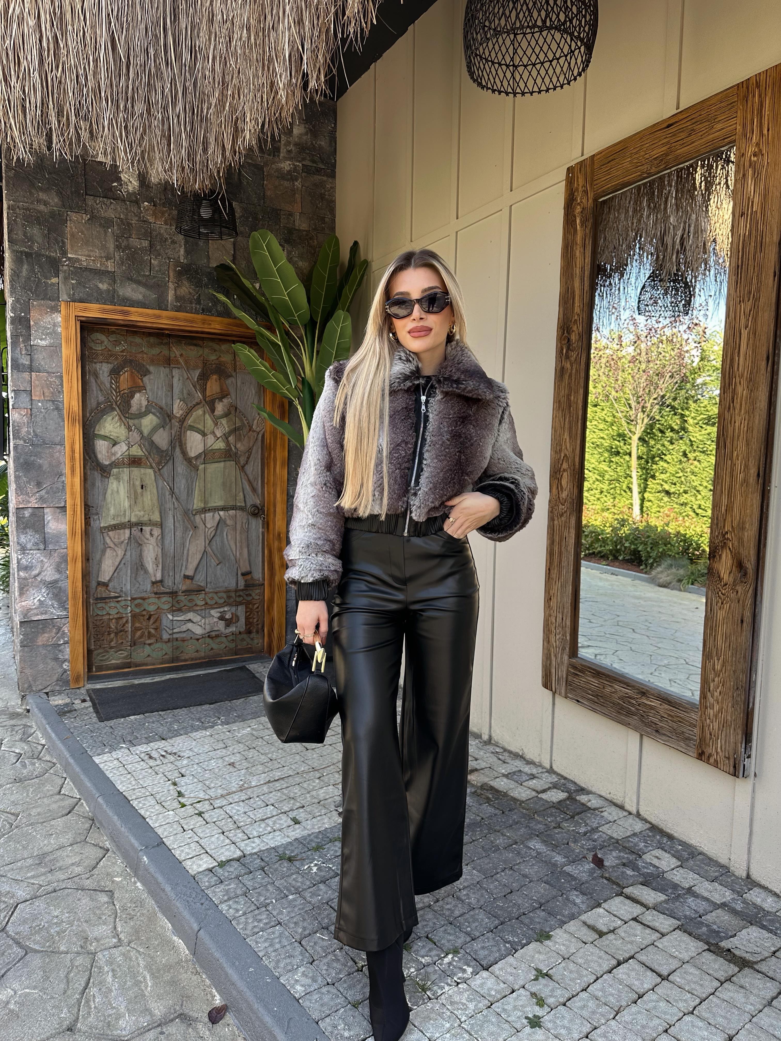 Bourne Kendinden Desenli  Kısa Kürk 