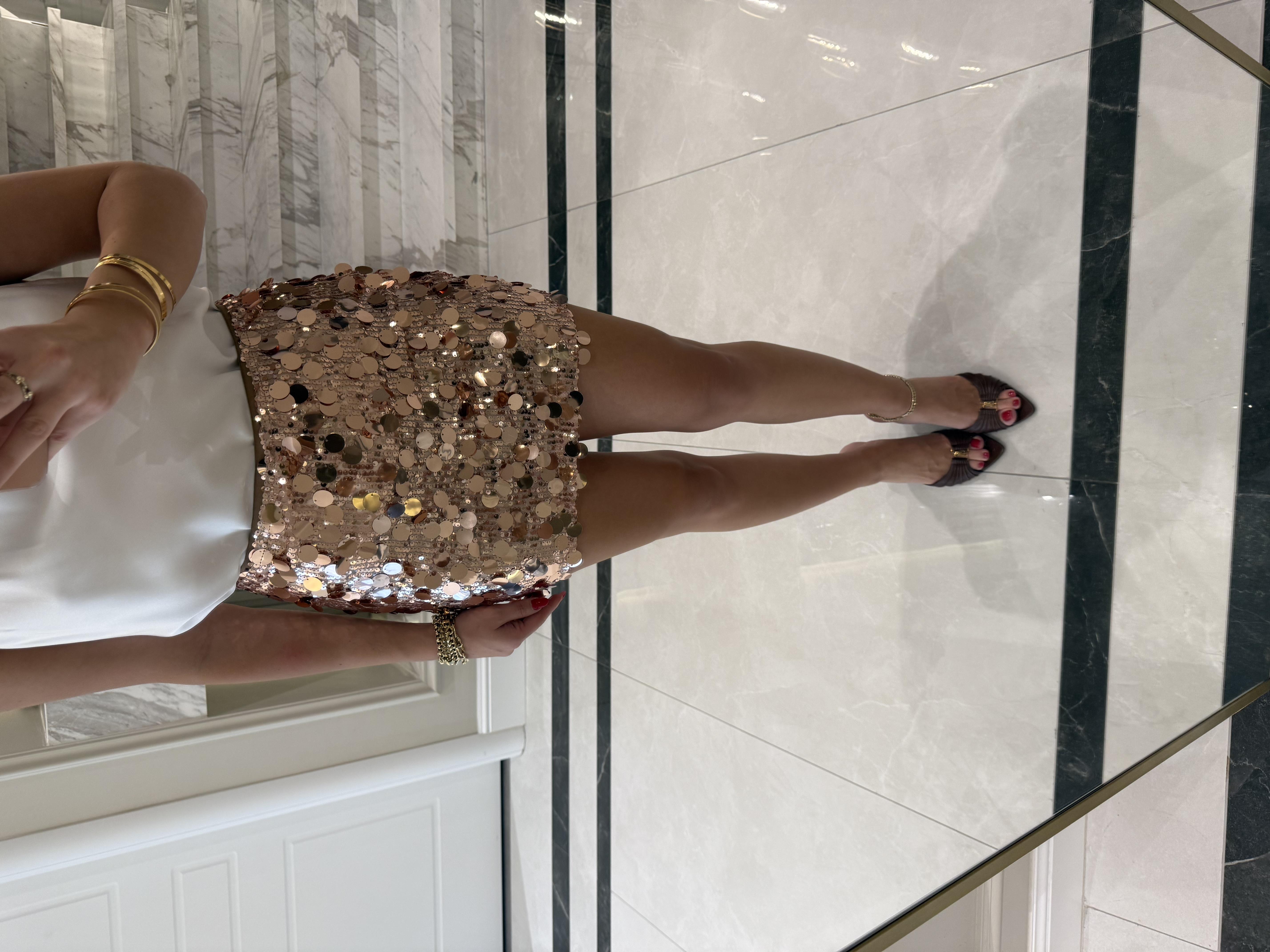 Bronz Pul Payet Mini Etek