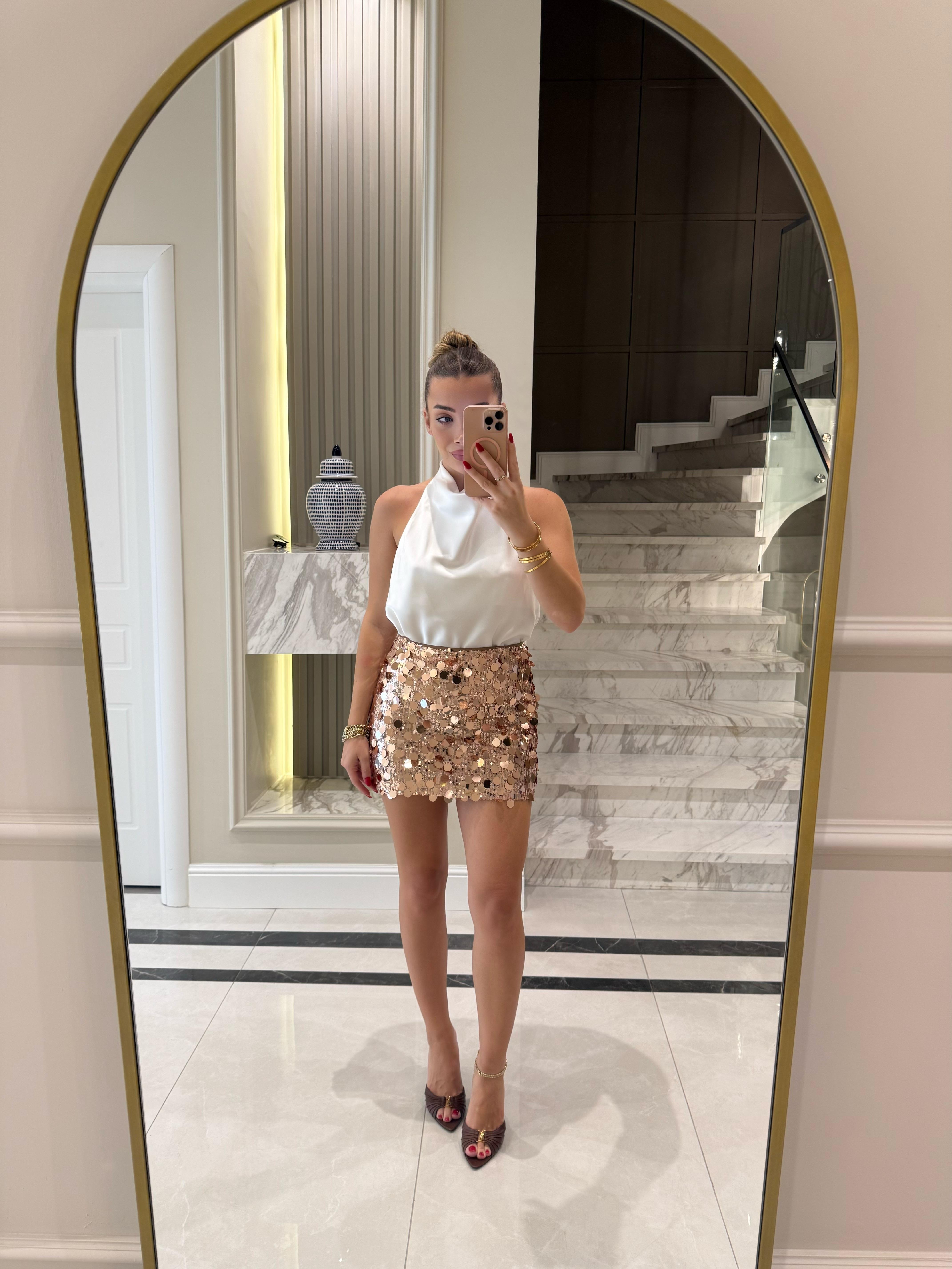 Bronz Pul Payet Mini Etek