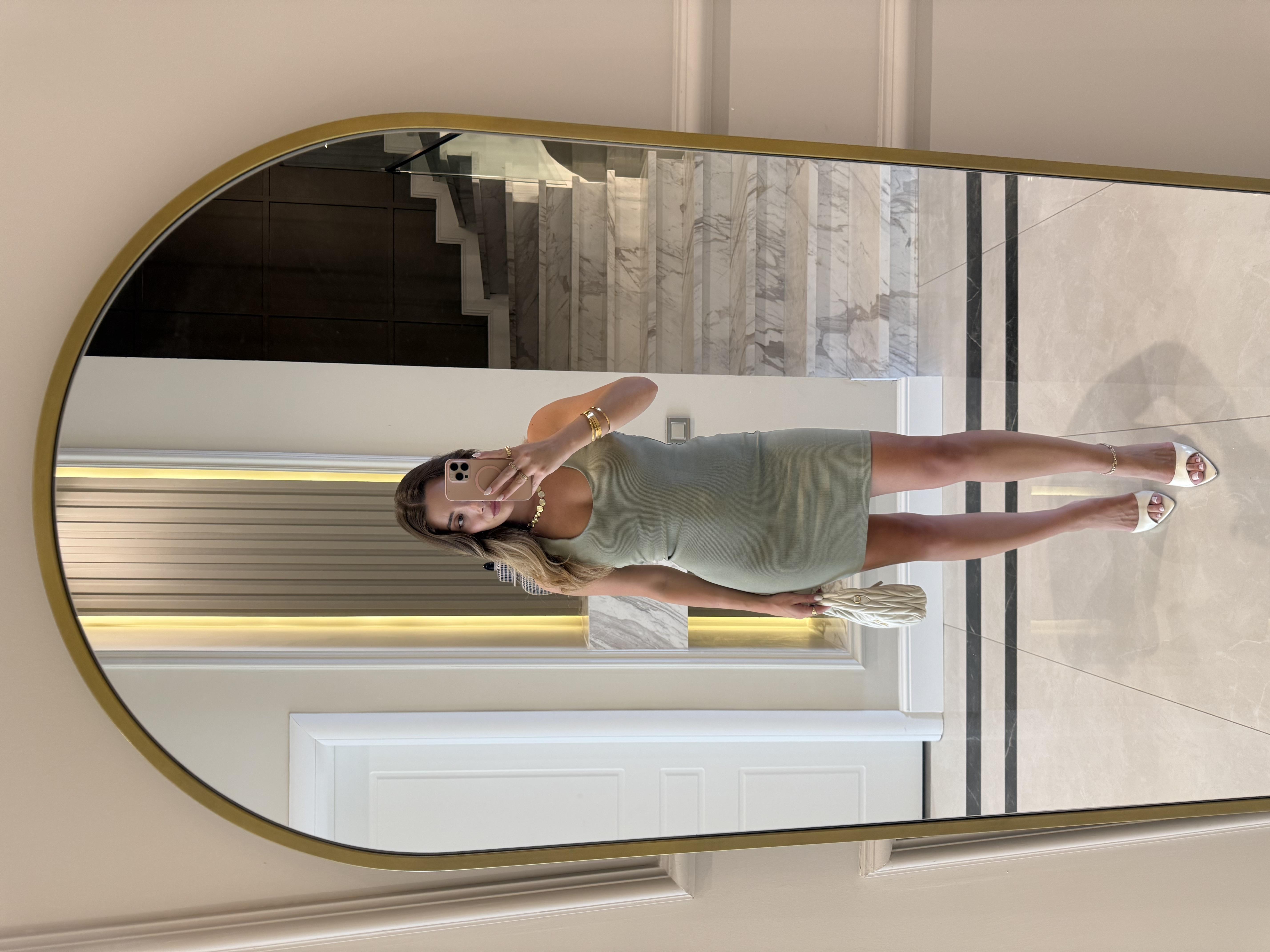 Çağla Yeşil Halter Yaka Mini Elbise-91508