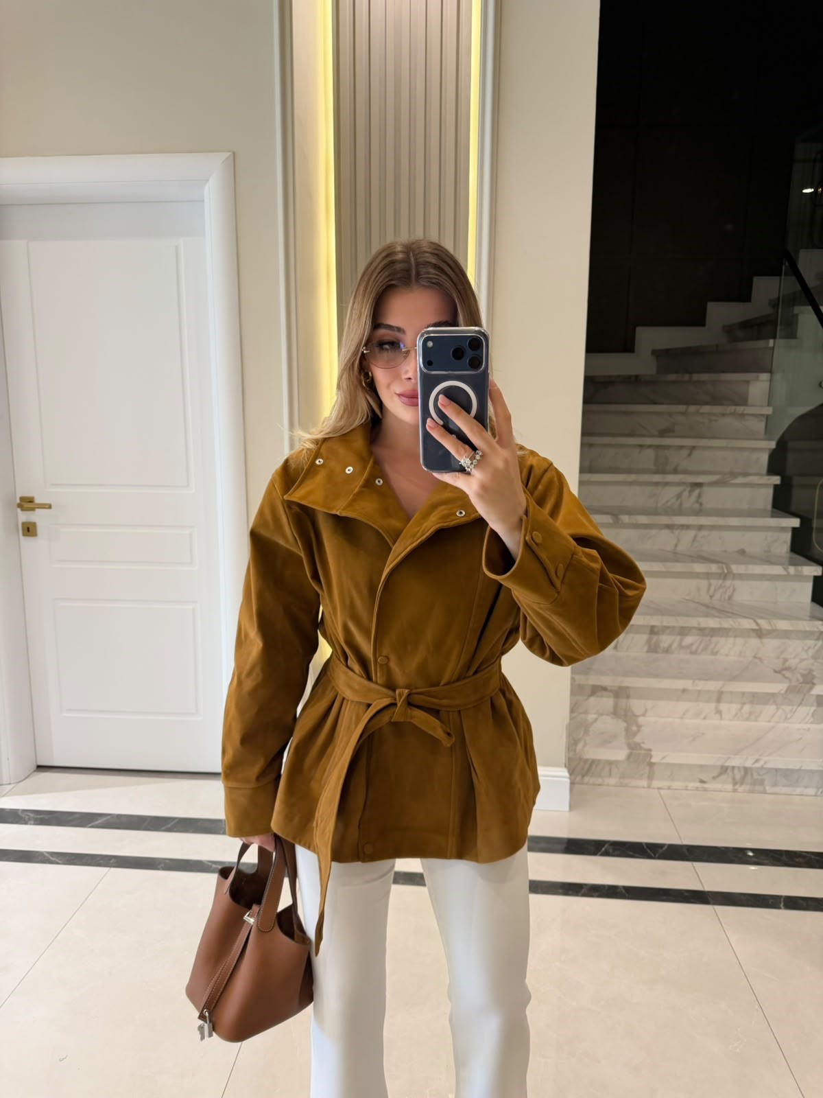Camel Süet Trenç