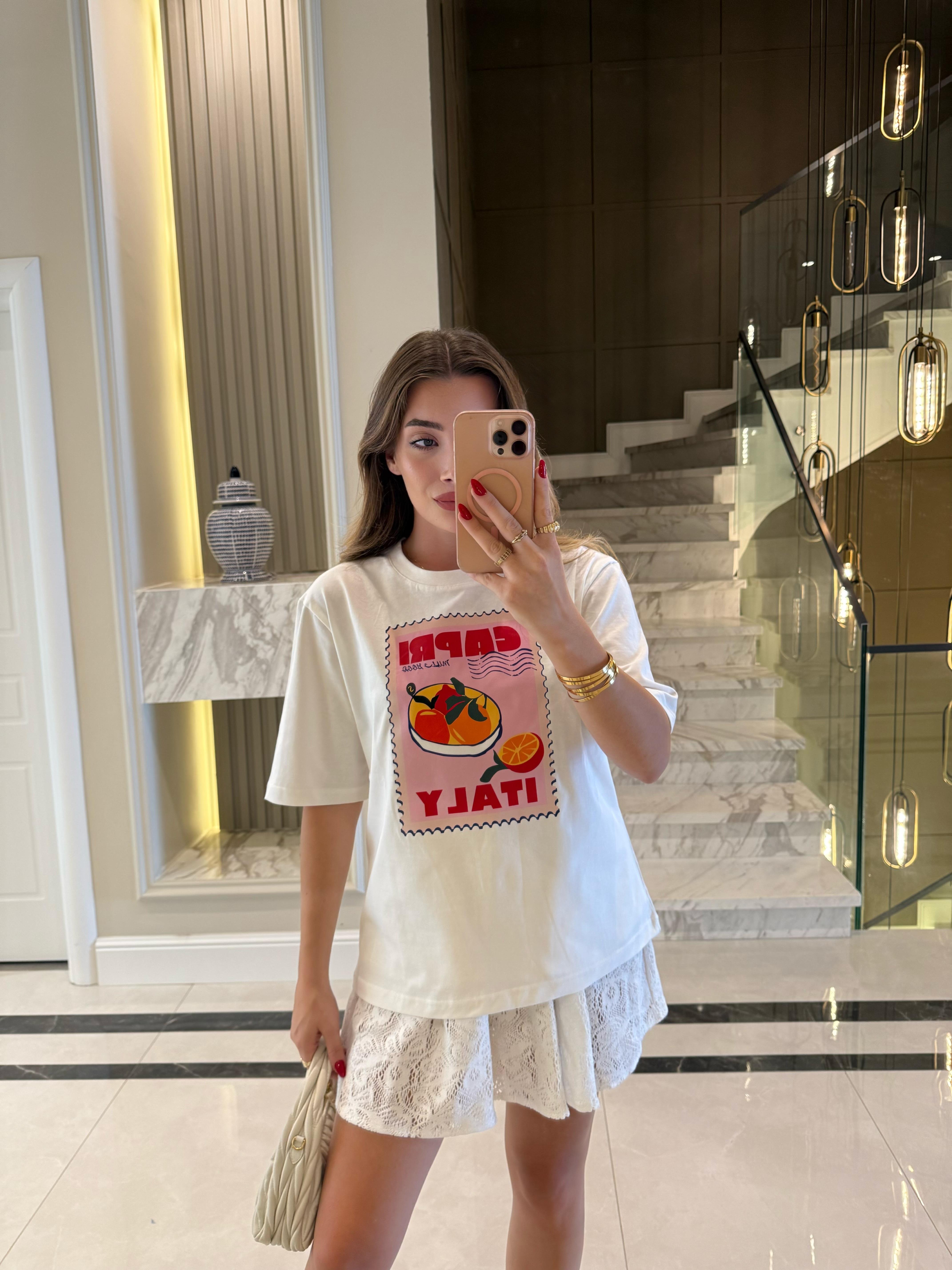Capri İtaly Baskılı Basic Tişört