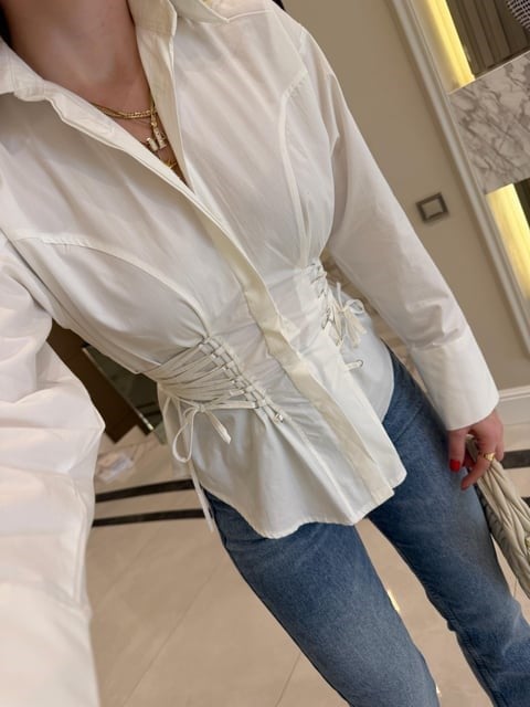 Ekru Bel Korseli Gömlek-1005