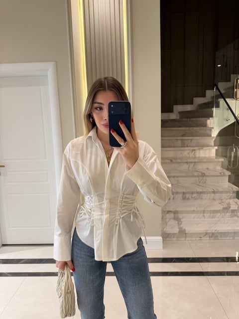 Ekru Bel Korseli Gömlek-1005