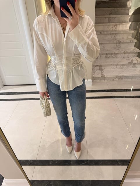 Ekru Bel Korseli Gömlek-1005