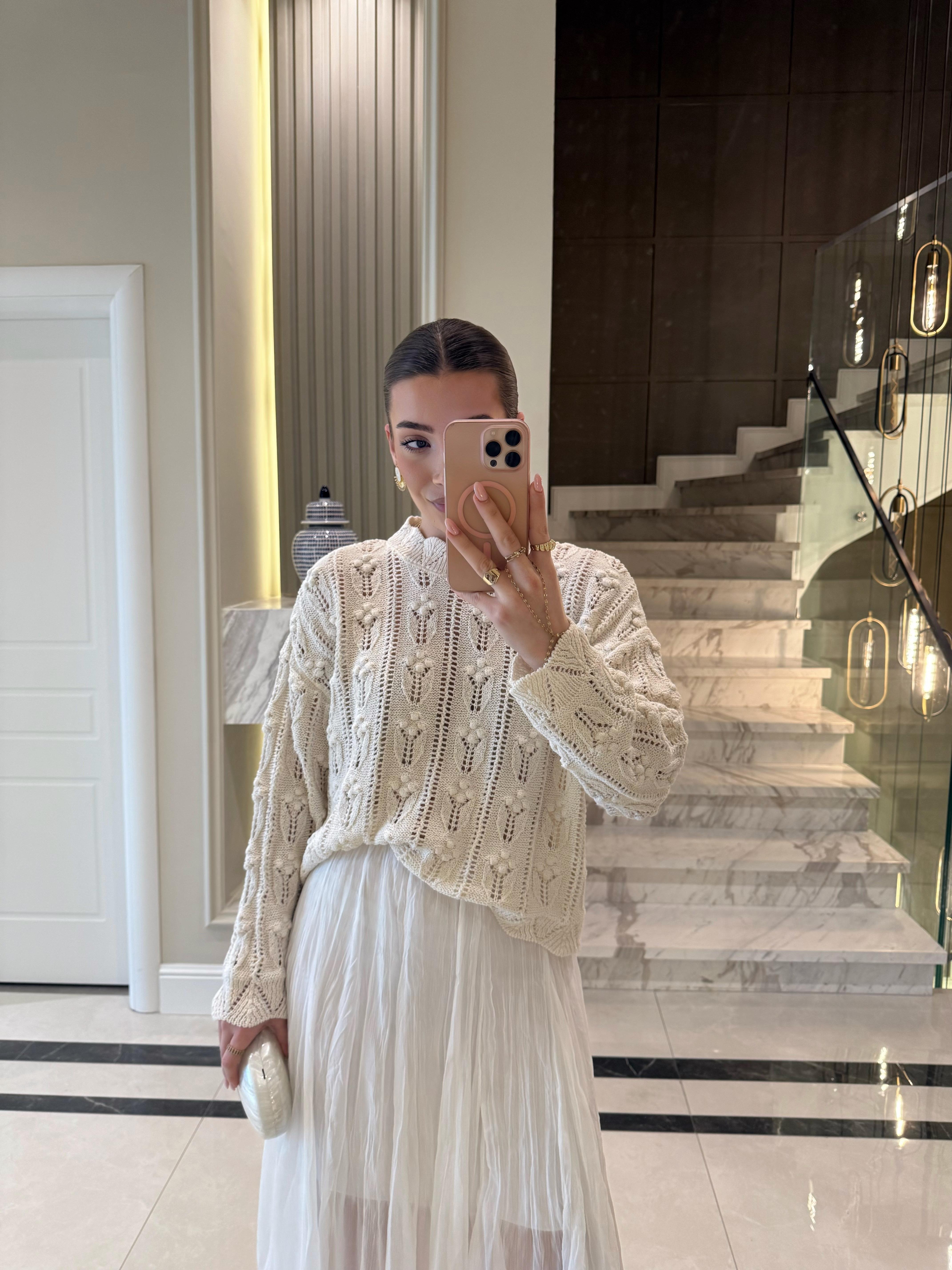 Ekru Delikli Triko -251034