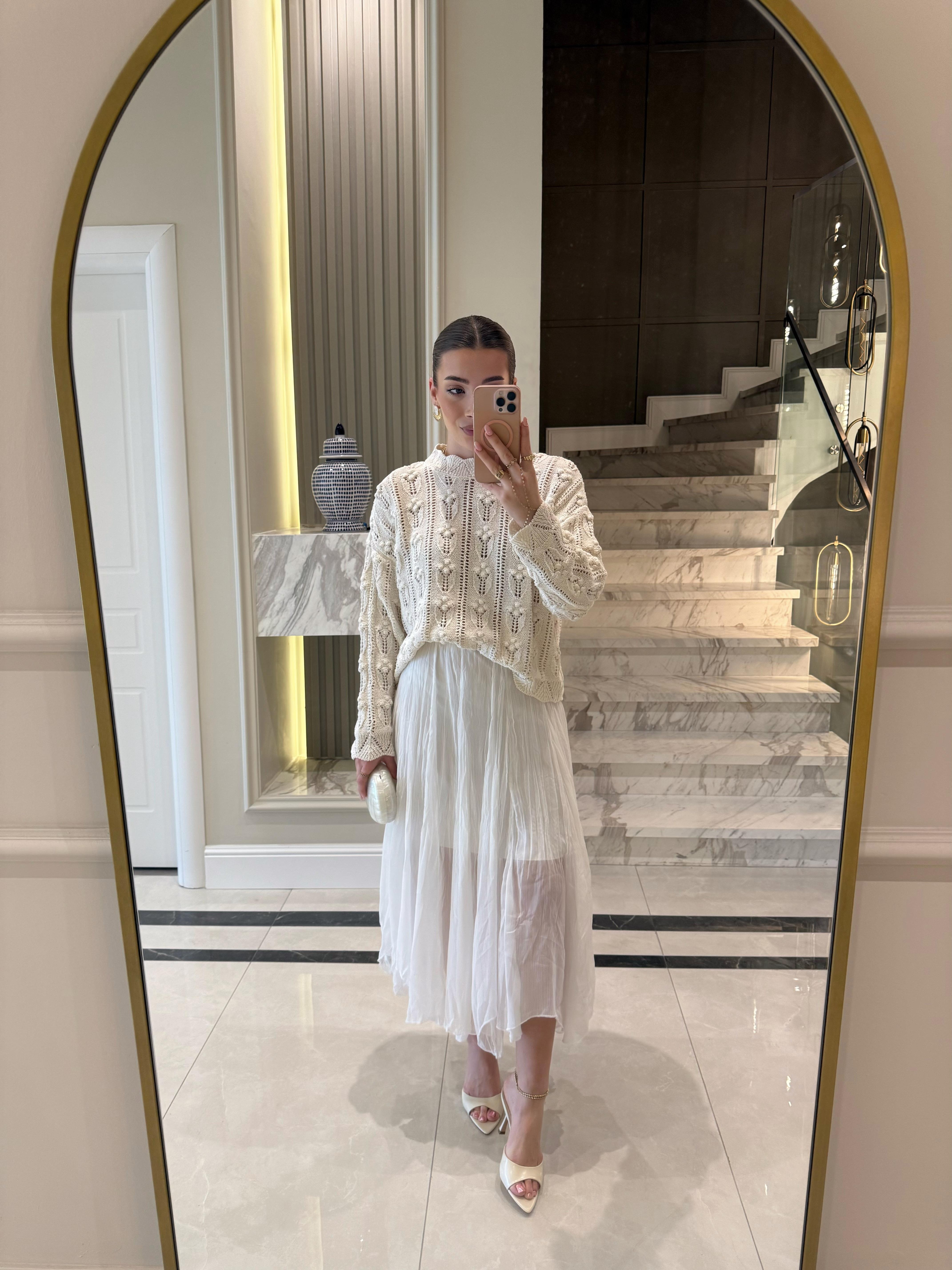 Ekru  Kraşlı Etek QS -251048