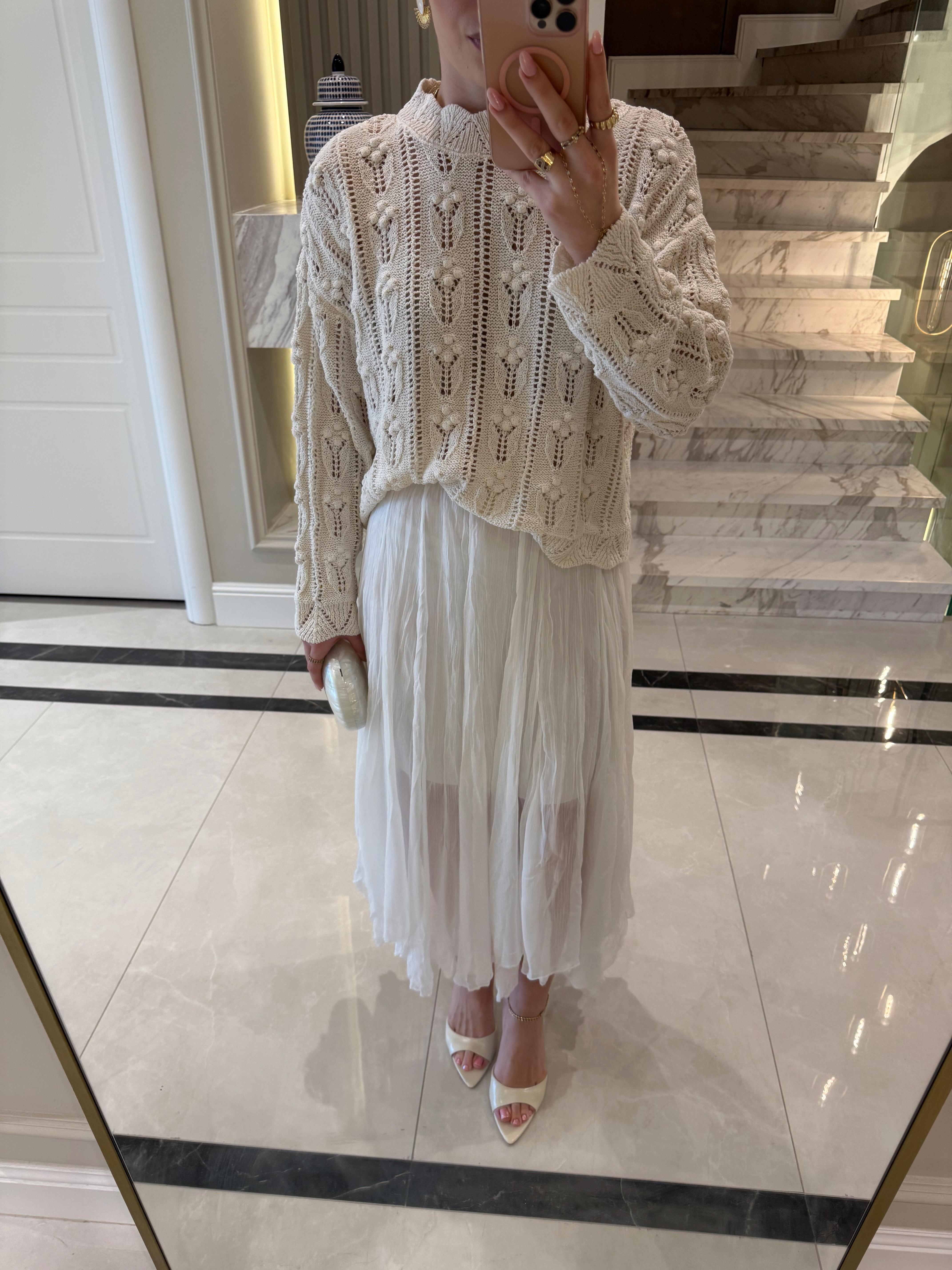 Ekru  Kraşlı Etek QS -251048