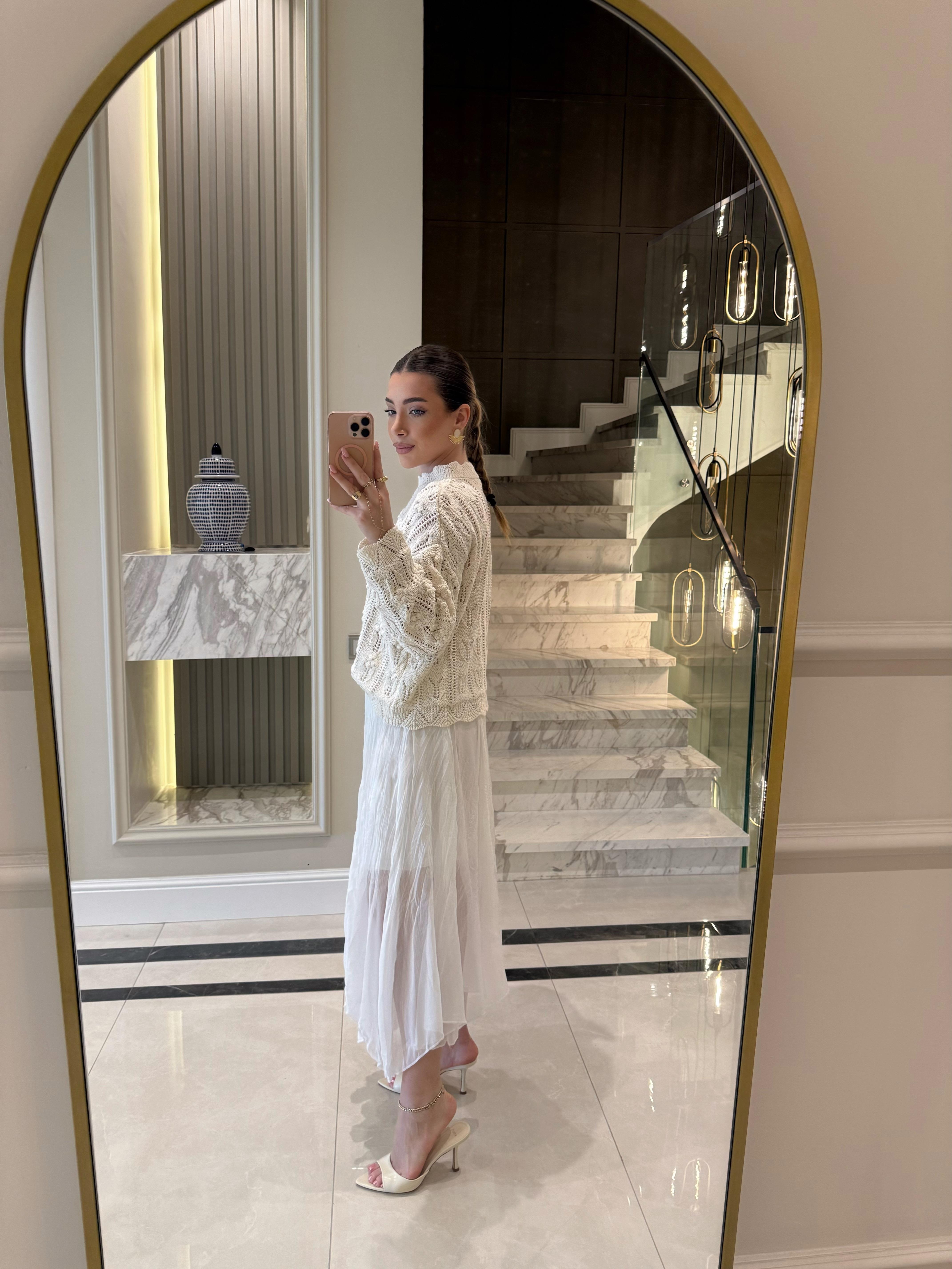 Ekru  Kraşlı Etek QS -251048