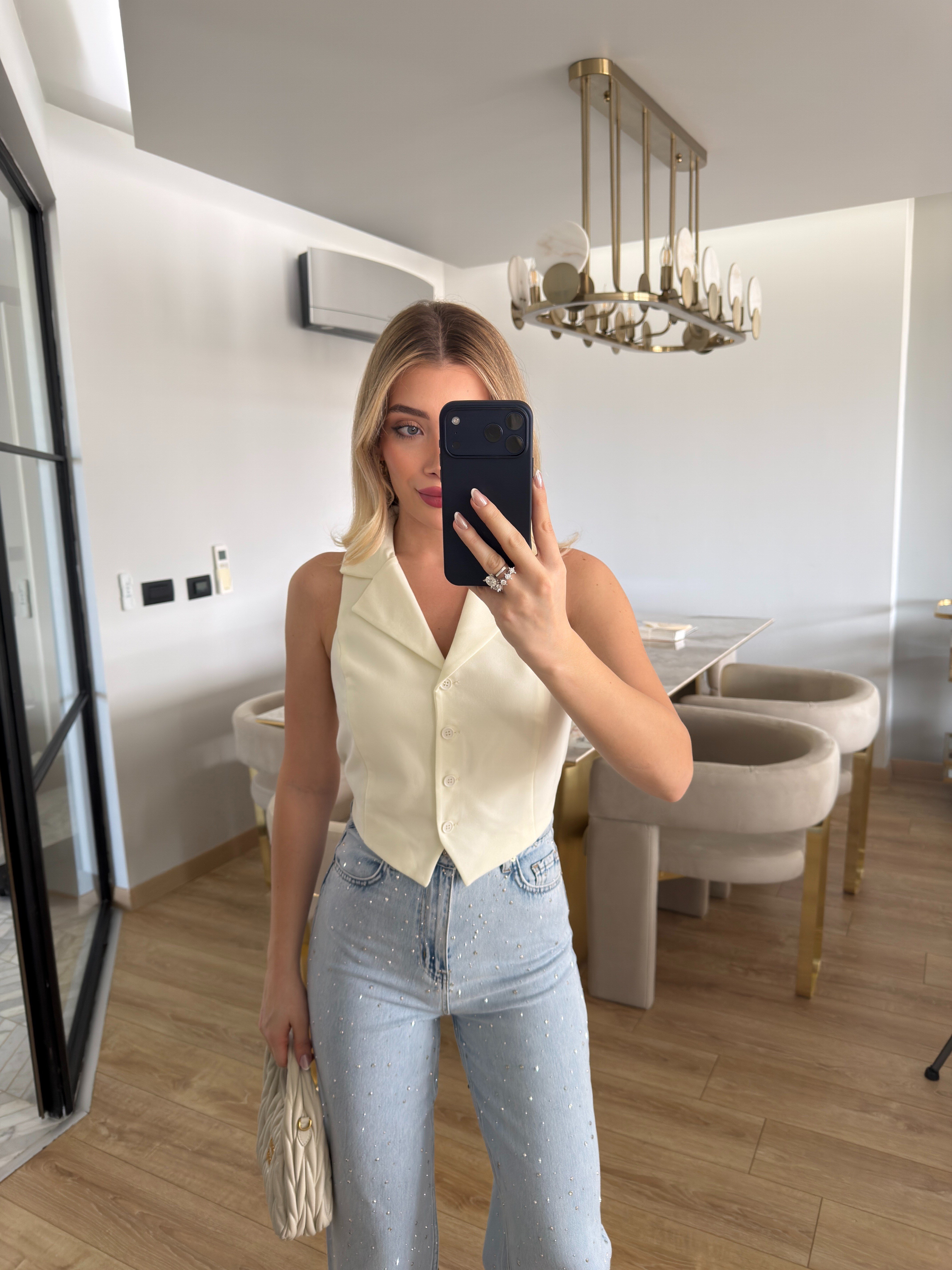 Ekru Marka Model Arkası Bağlamalı Yelek 1006