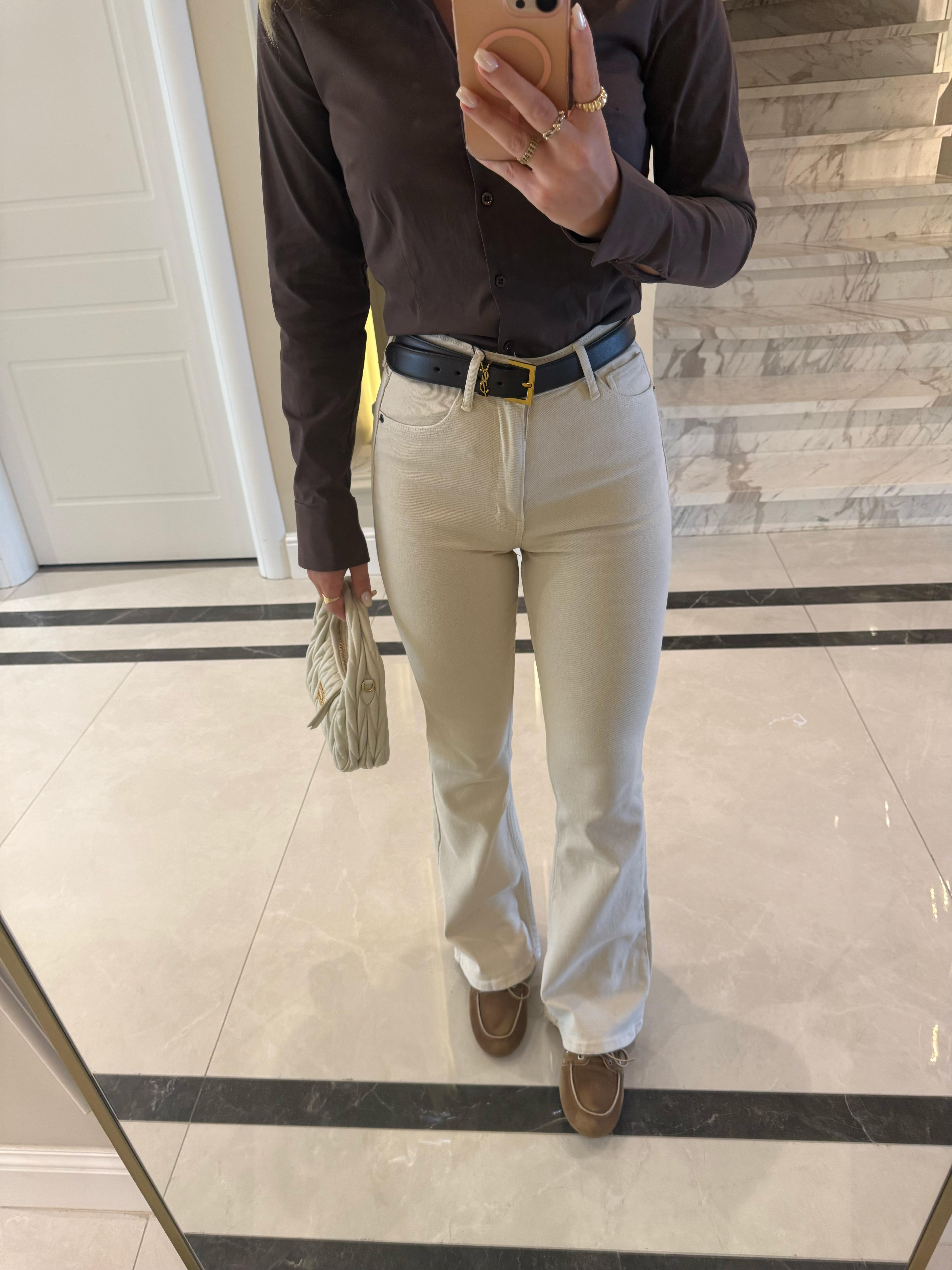 Ekru Natural Orj Marka İspanyol Paça Jean