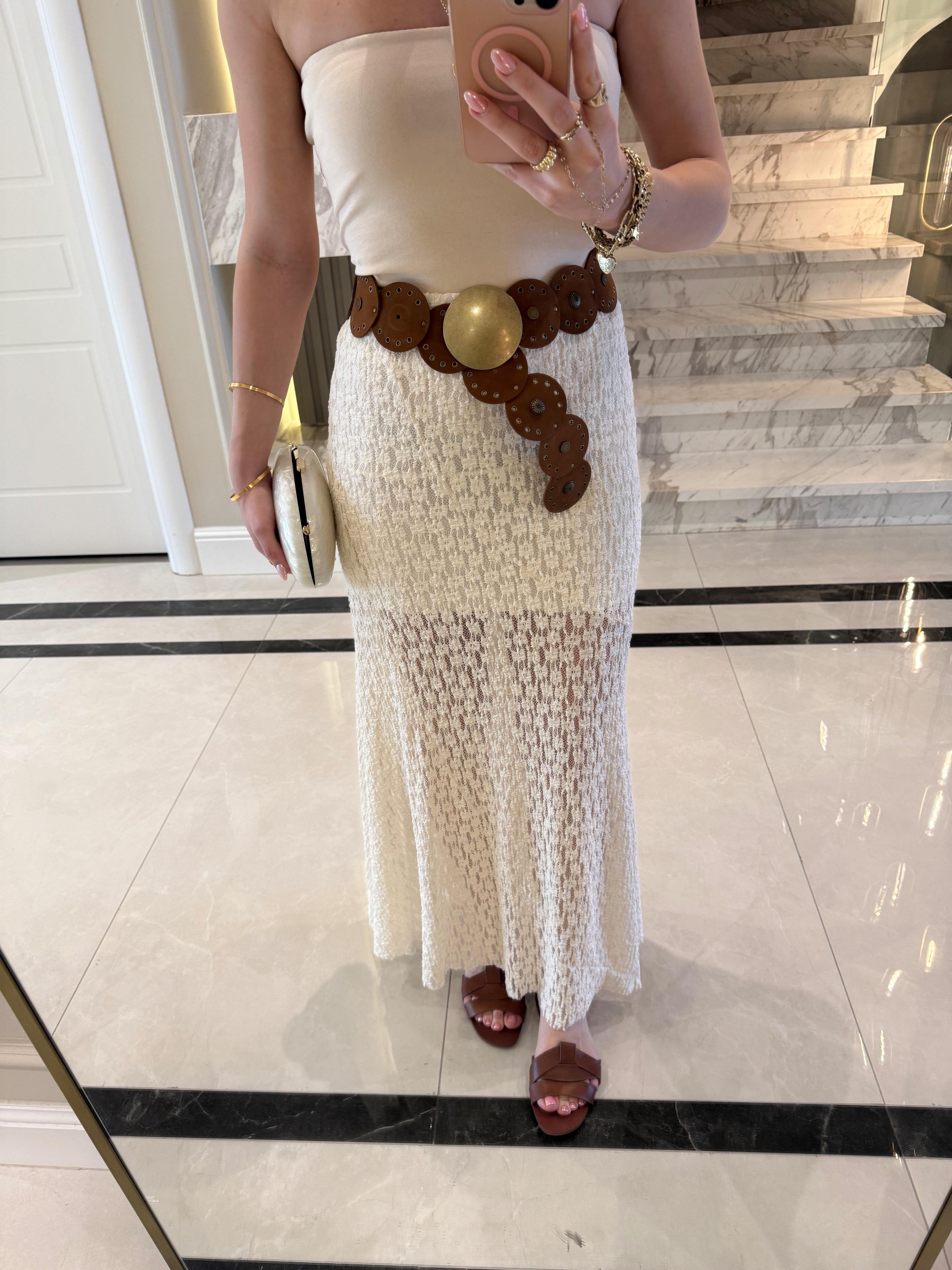 Ekru New Keidy Brode Midi Boy  Etek