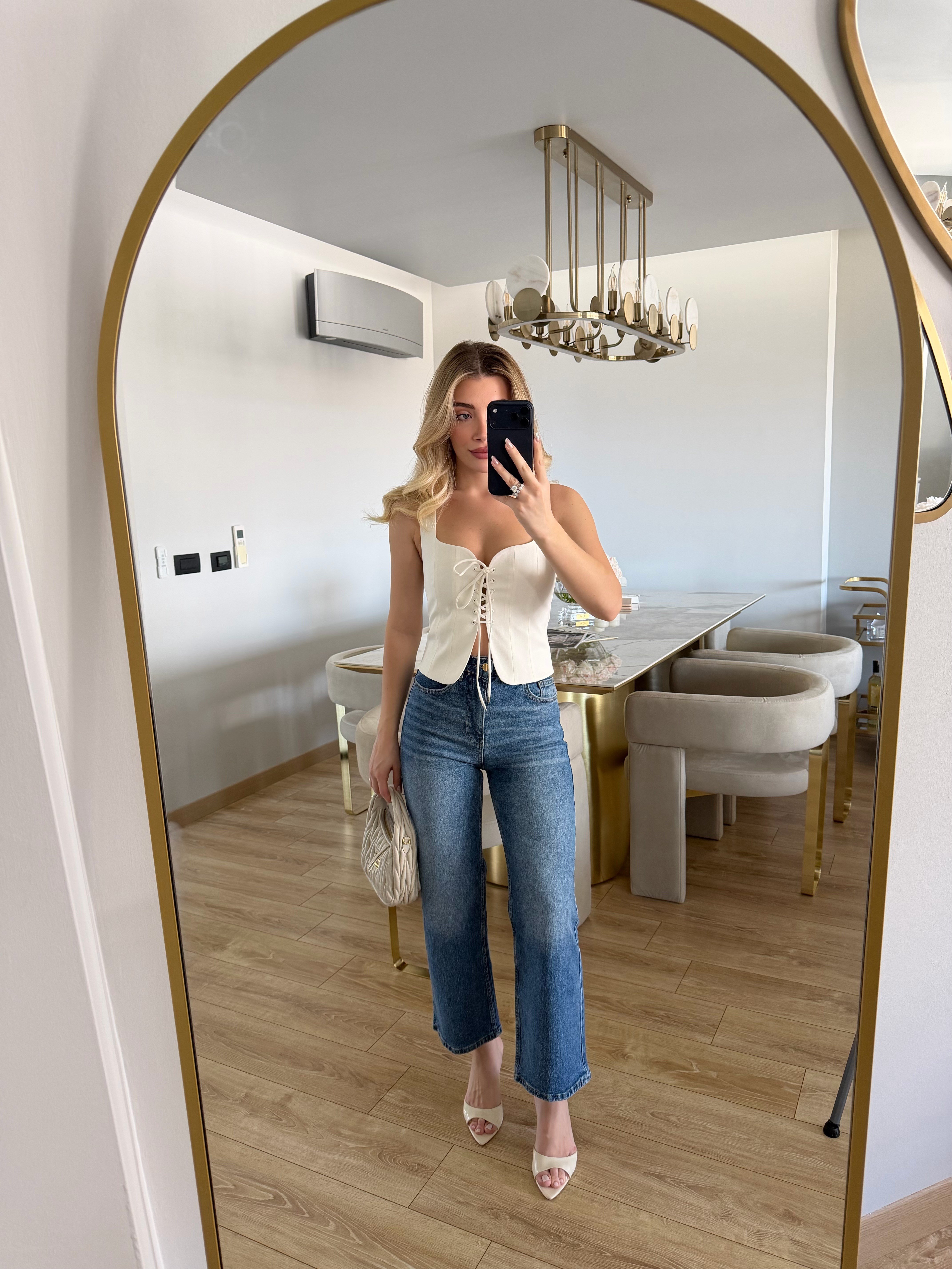 Ekru Önü İpli Korse Bluz-3220