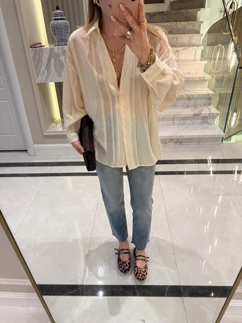 Ekru Oversize Transparan Tensel Gömlek - 4914