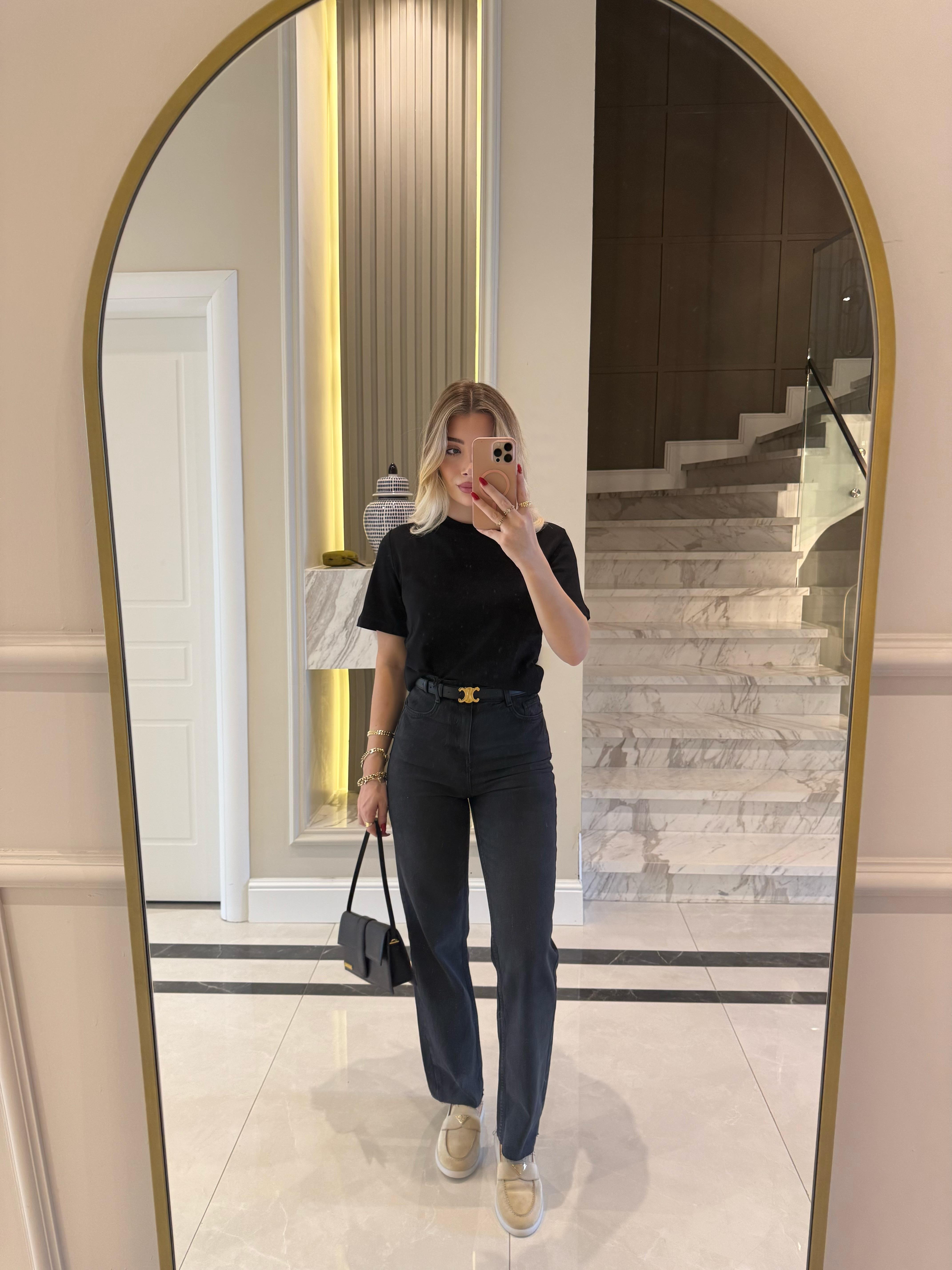 Füme Straight Leg Yüksek Bel Jean
