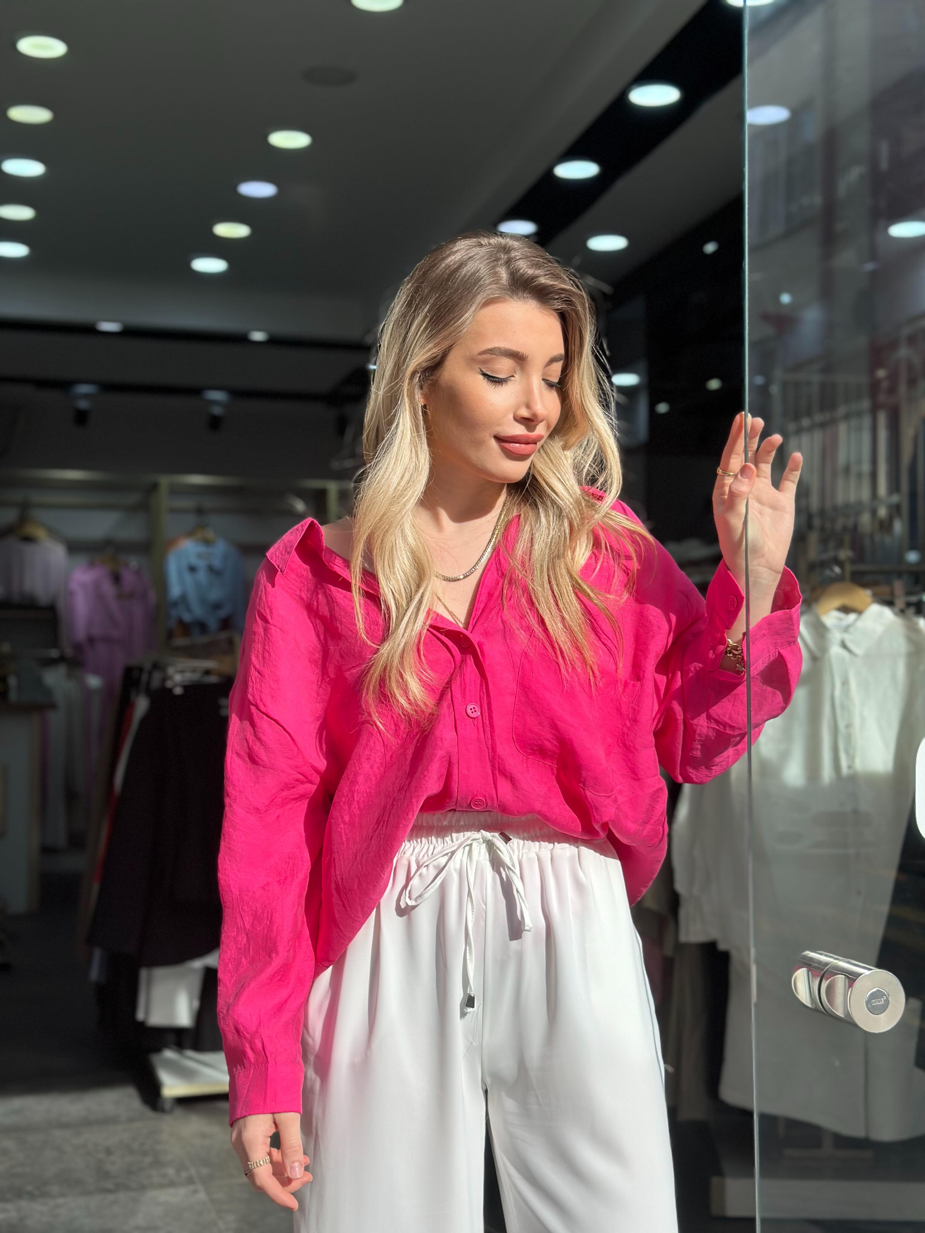 Fuşya Oversize Tensel Gömlek