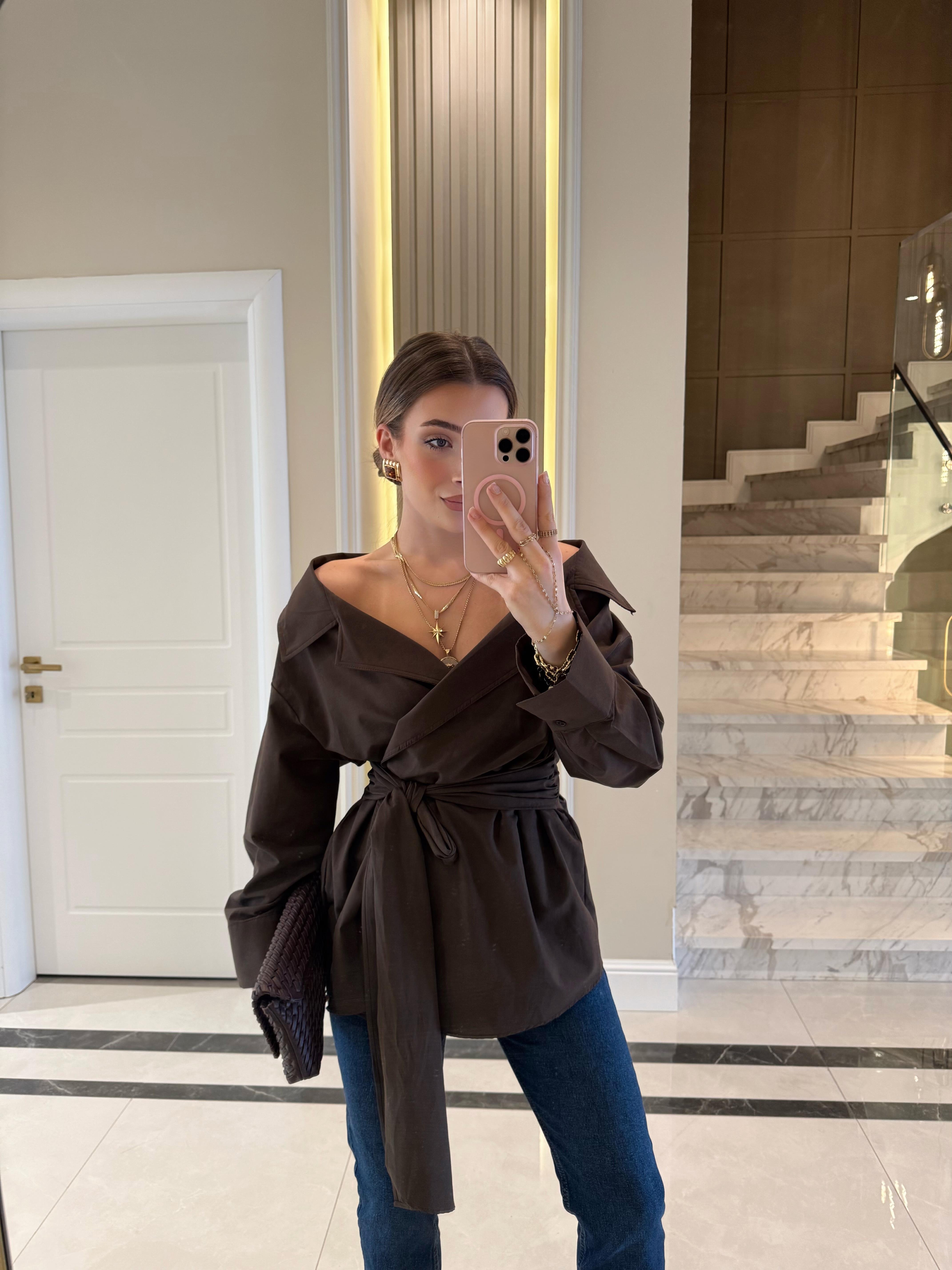 FW- Kahve Önü Bağlamalı Poplin Gömlek