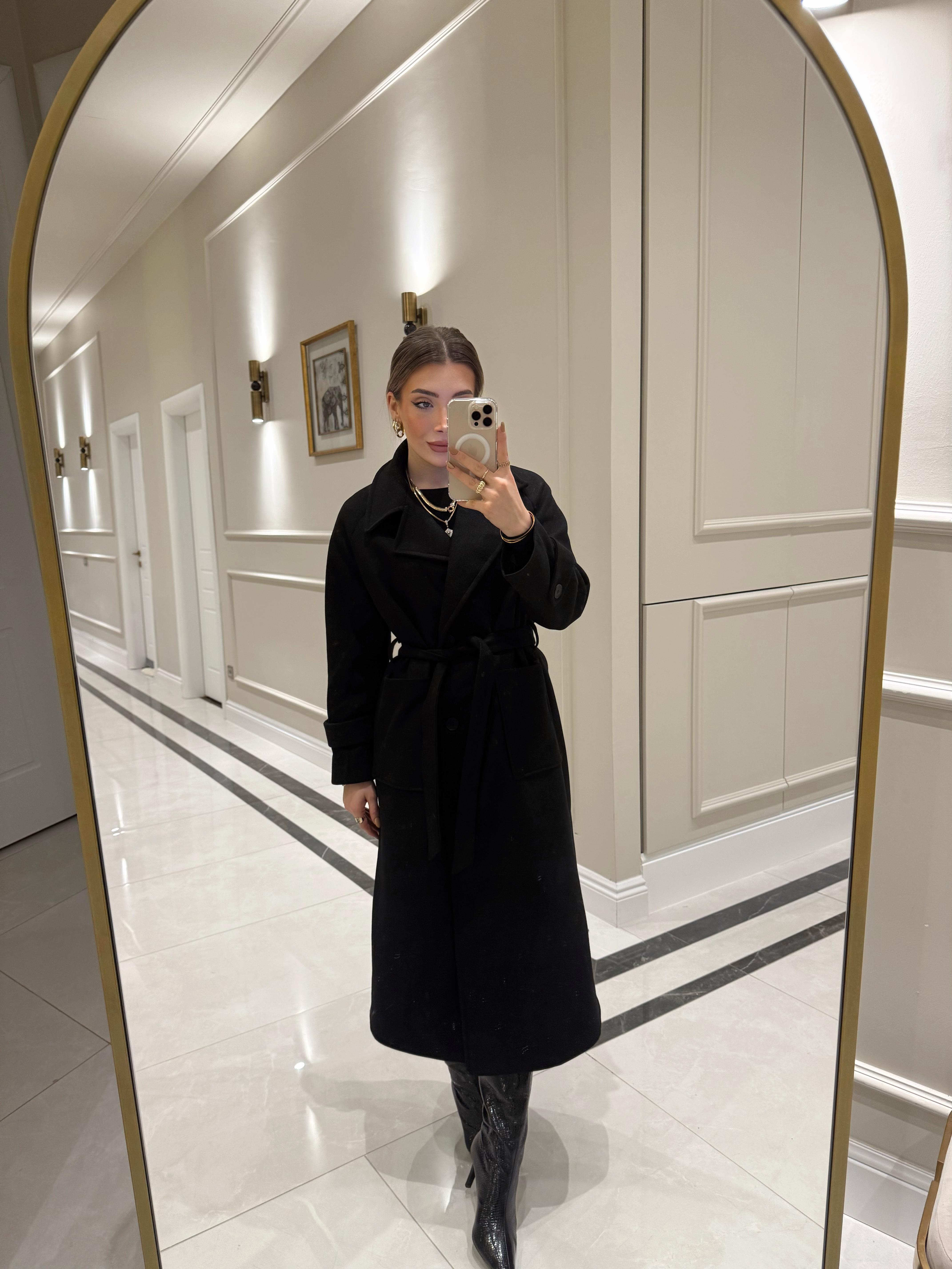 Fw - Premium Siyah Kaşe Kaban