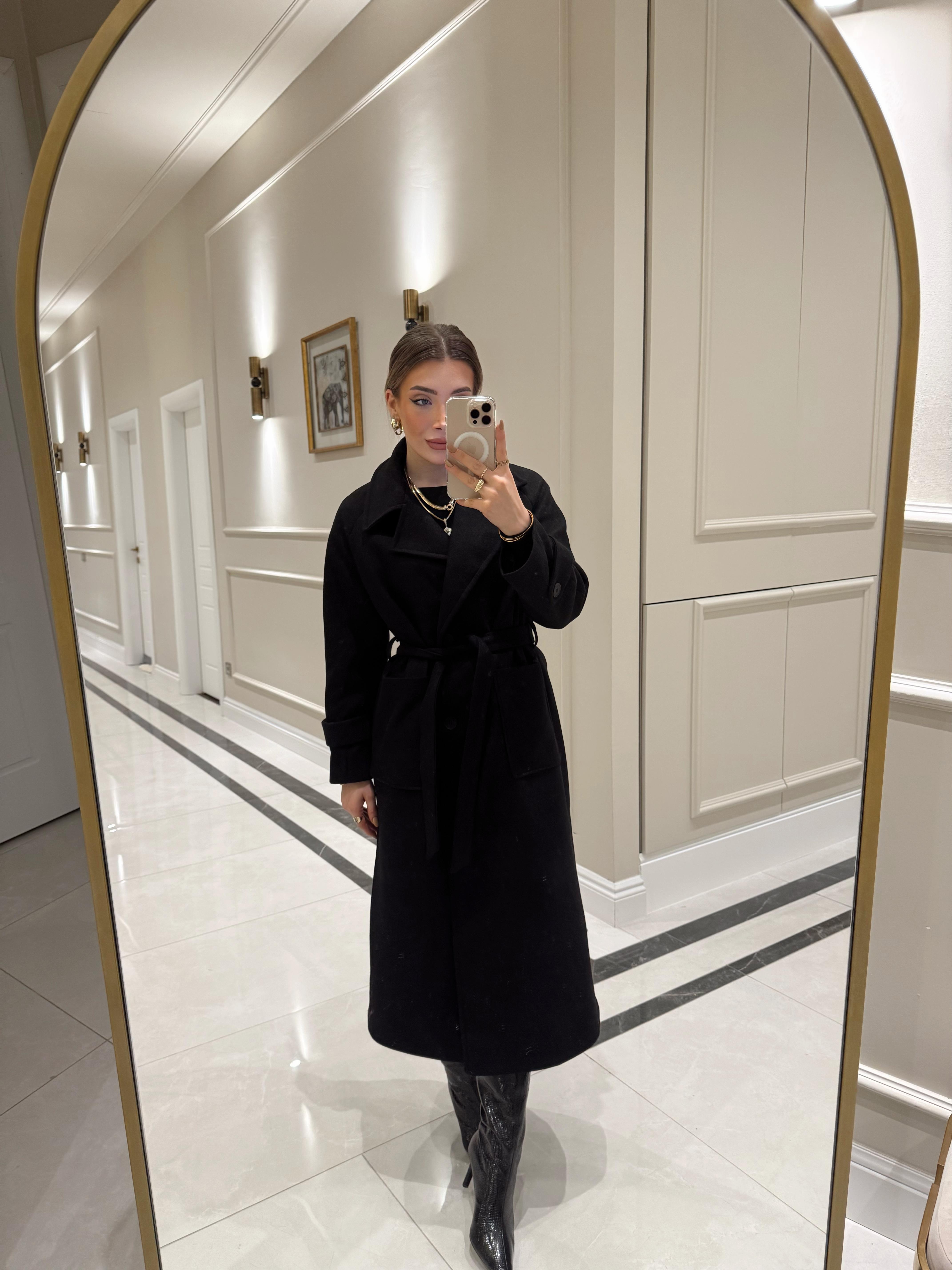 Fw - Premium Siyah Kaşe Kaban