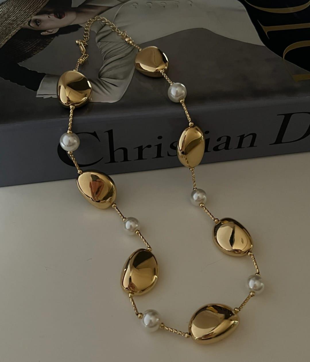 Gold Elips-İnci Kolye