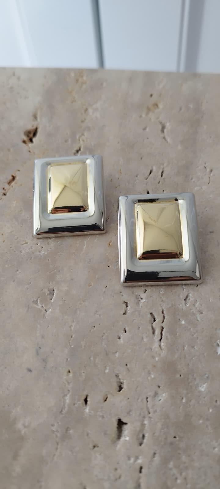 Gold-Silver Kombinasyon Blok Küpe