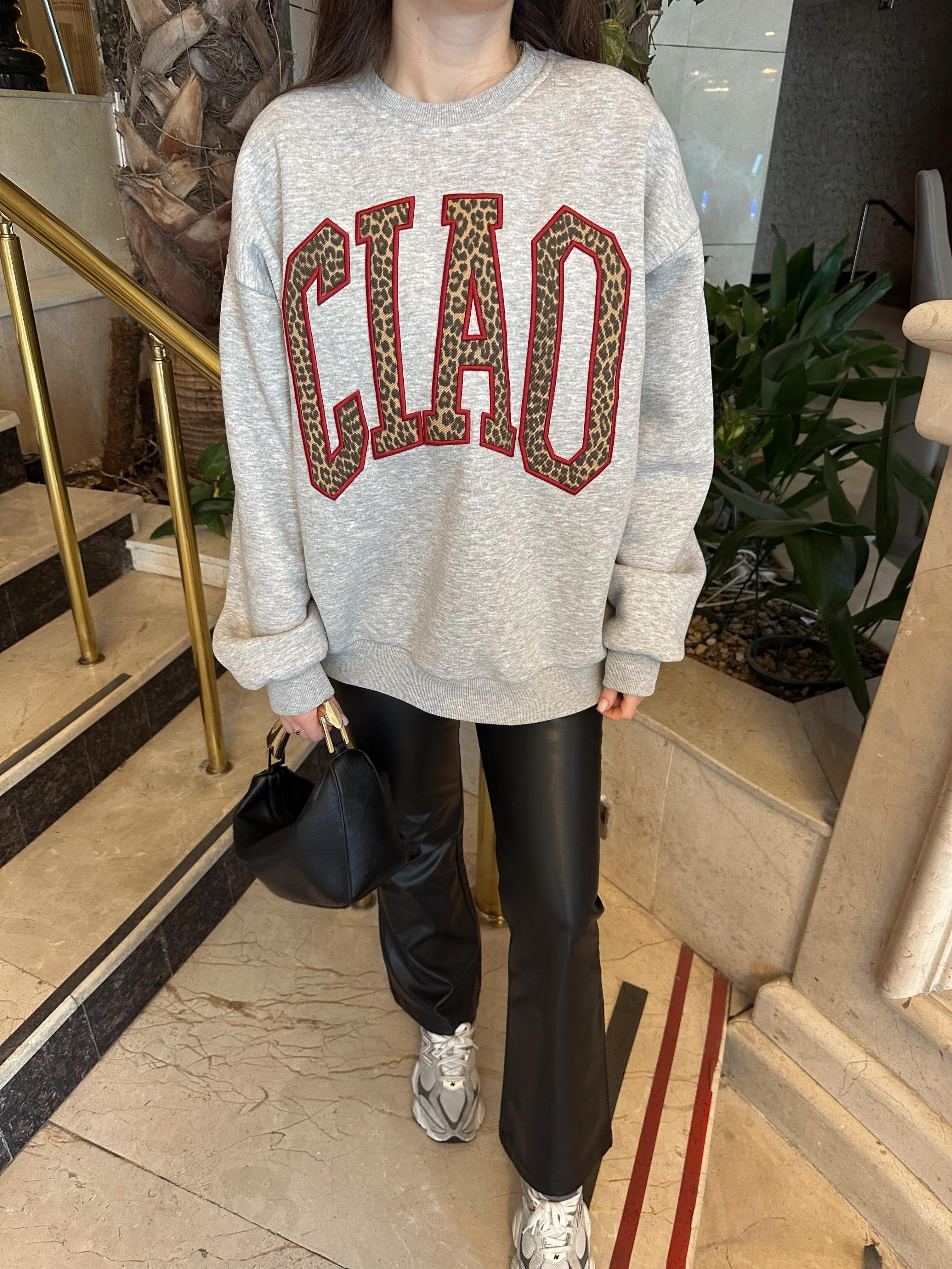 Gri CİAO Leopar Yazılı Sweatshirt