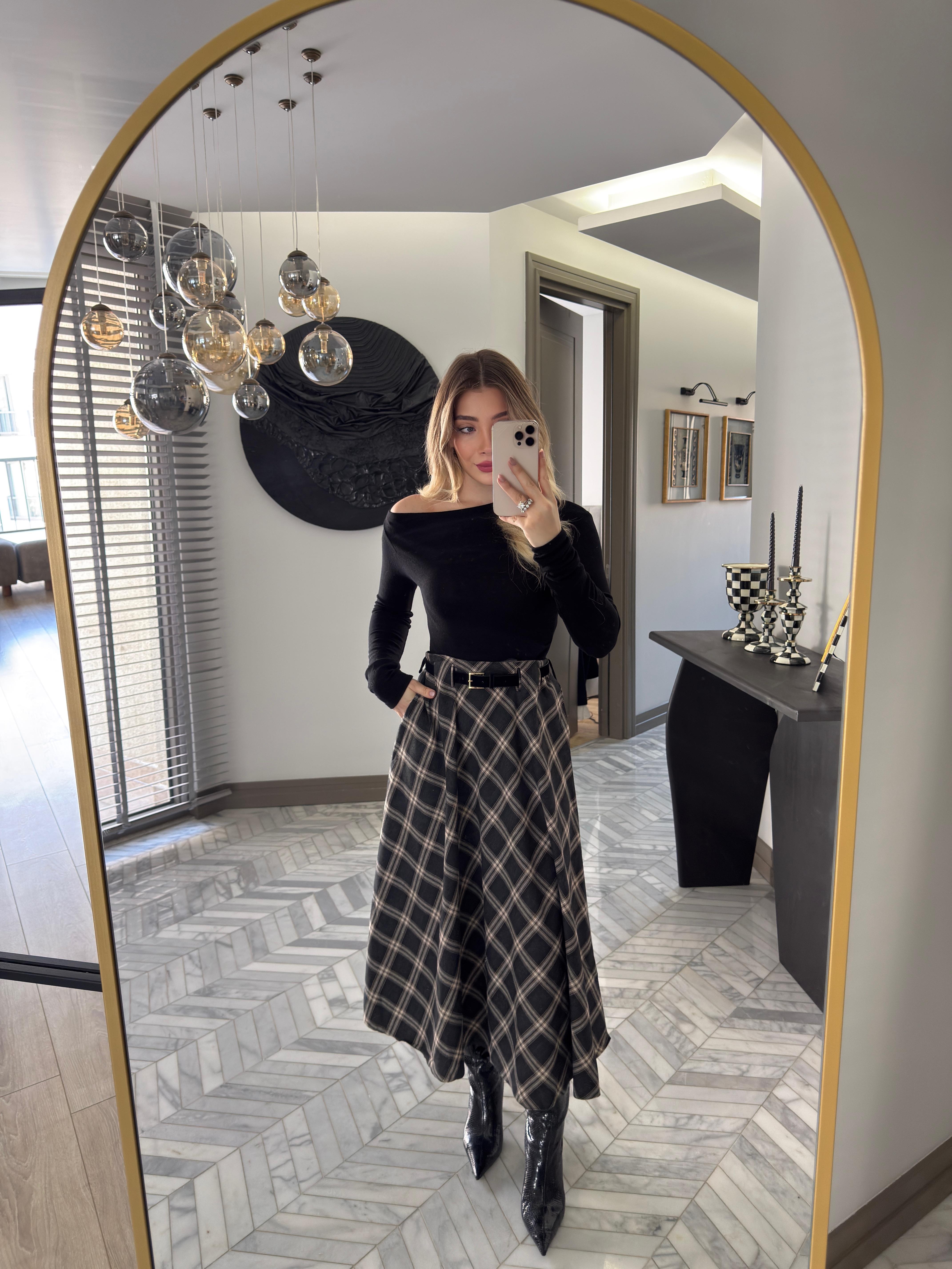 Gri Kemerli Salaş Etek-37057