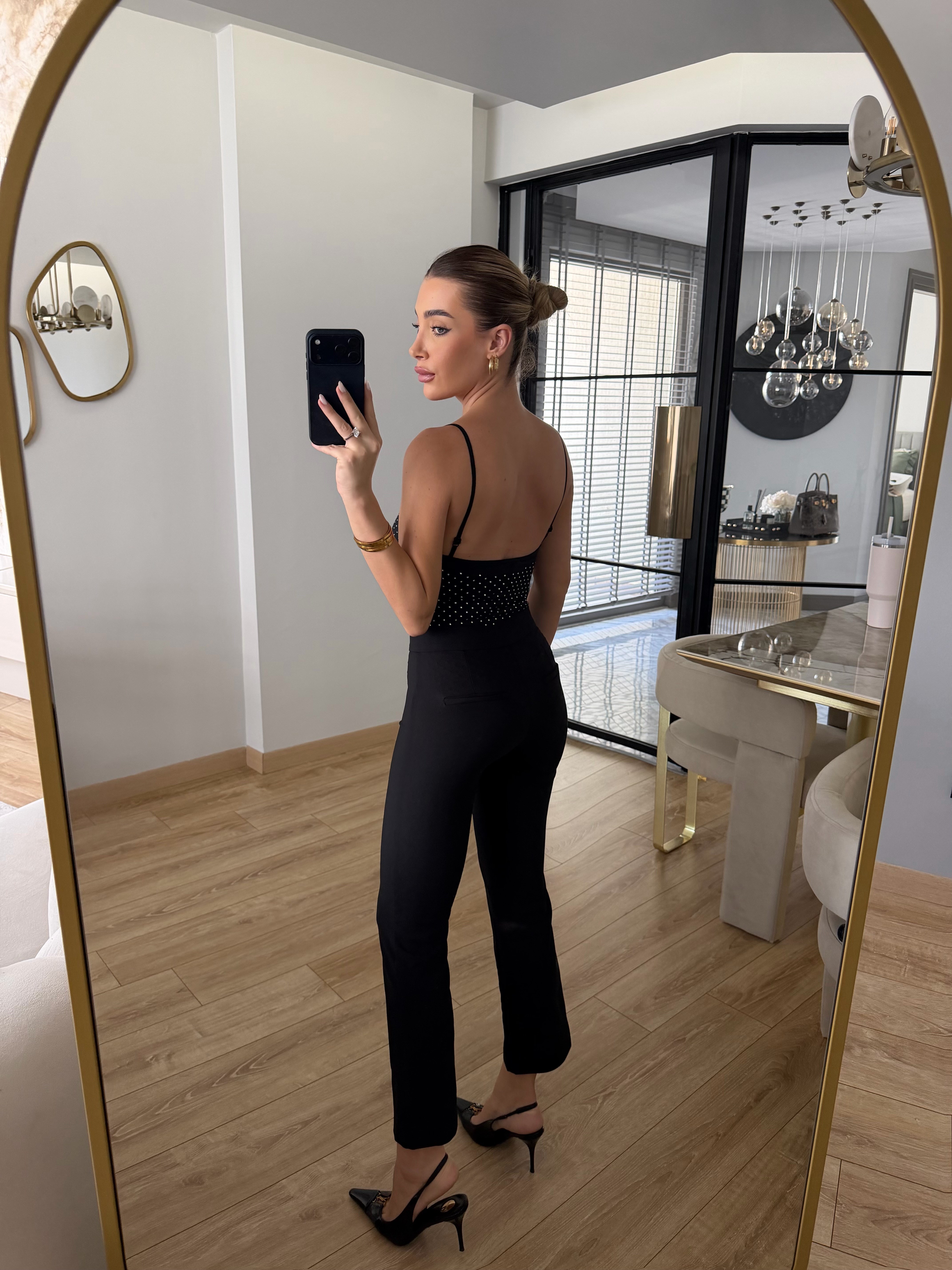 İp Askılı Black Shine Body Suit Bluz- 1498
