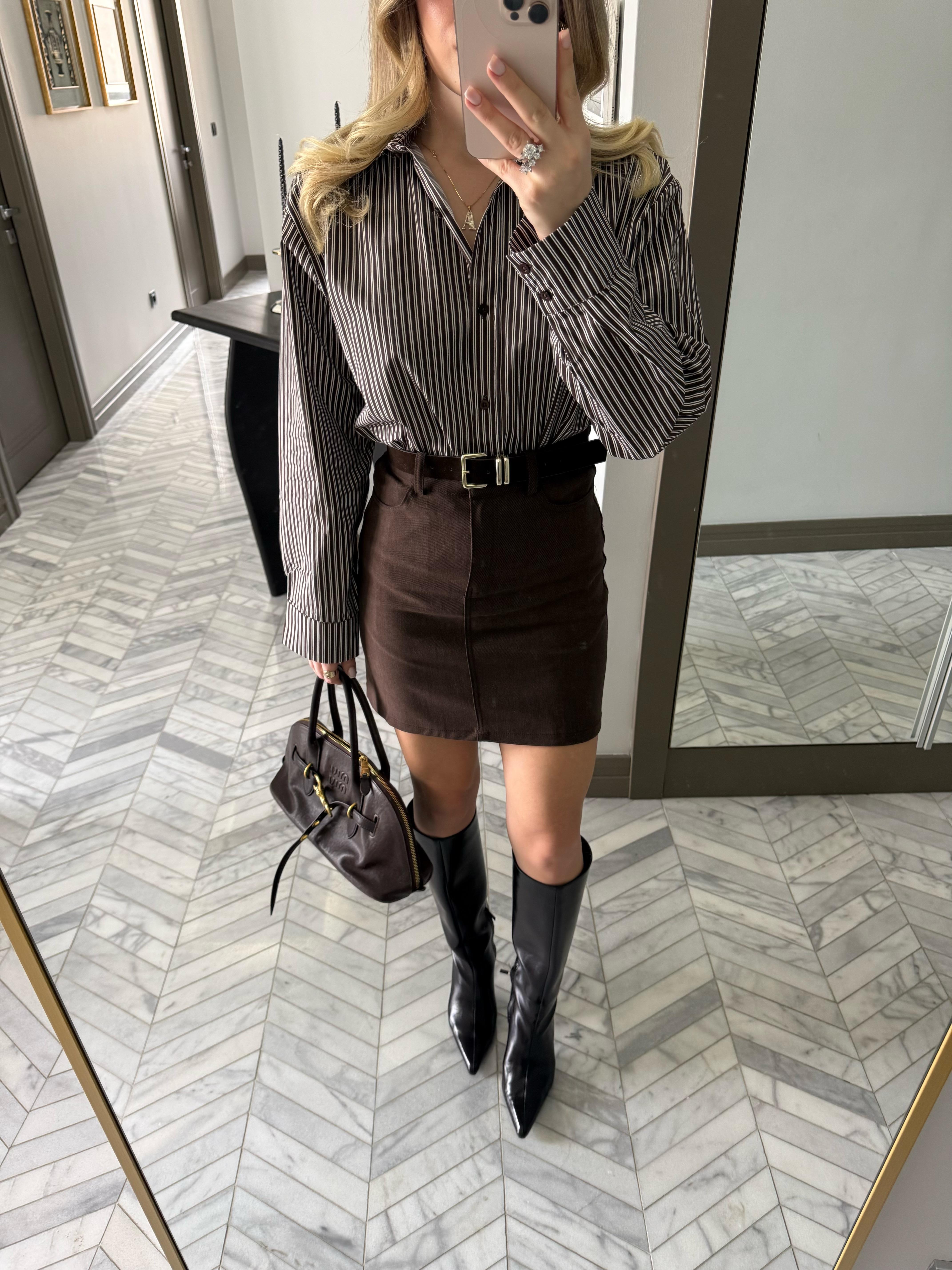 Kahve Çizgili Oversize Gömlek-37116
