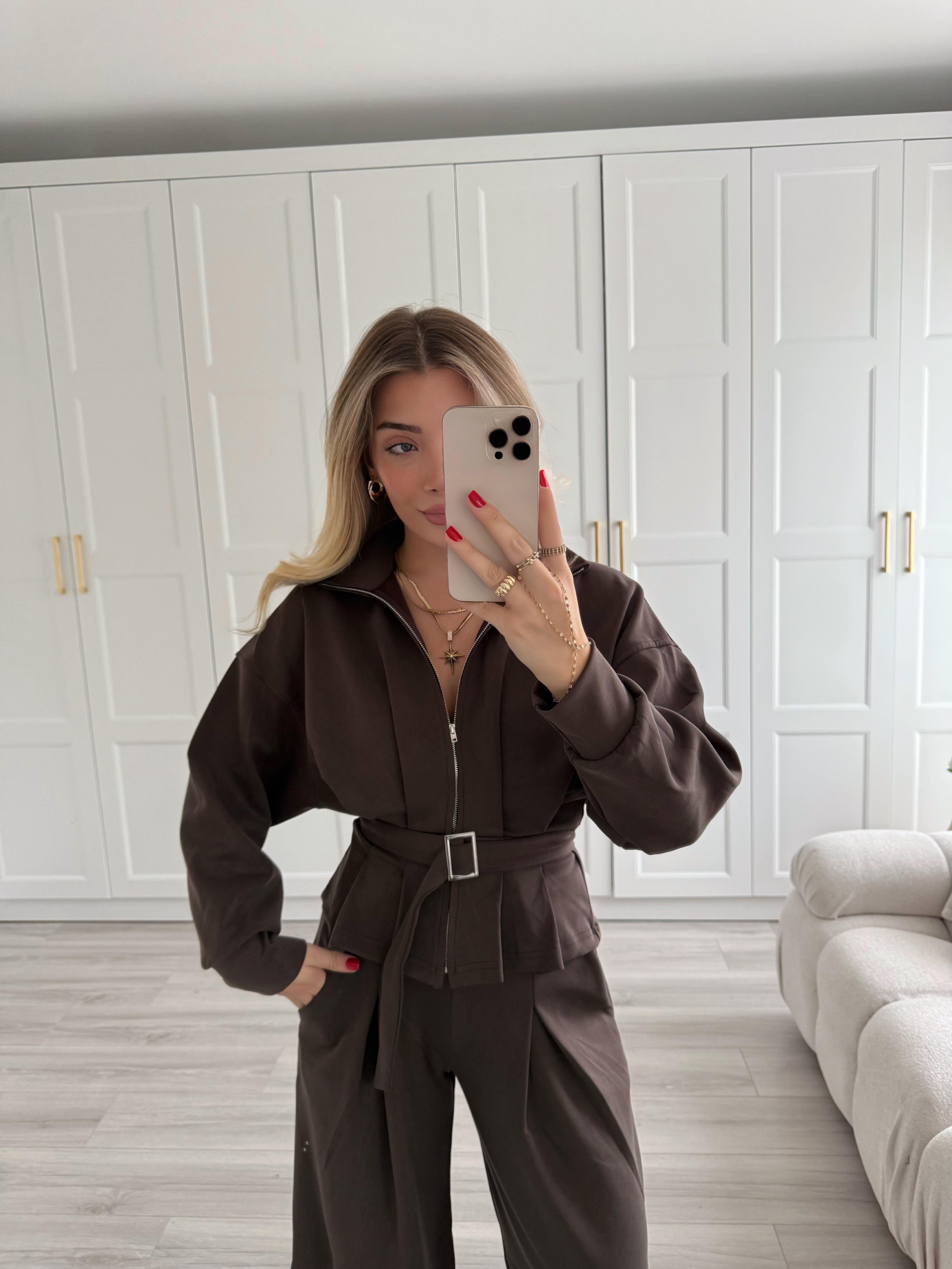 Kahve Kemerli Modal Kumaş İkili Takım