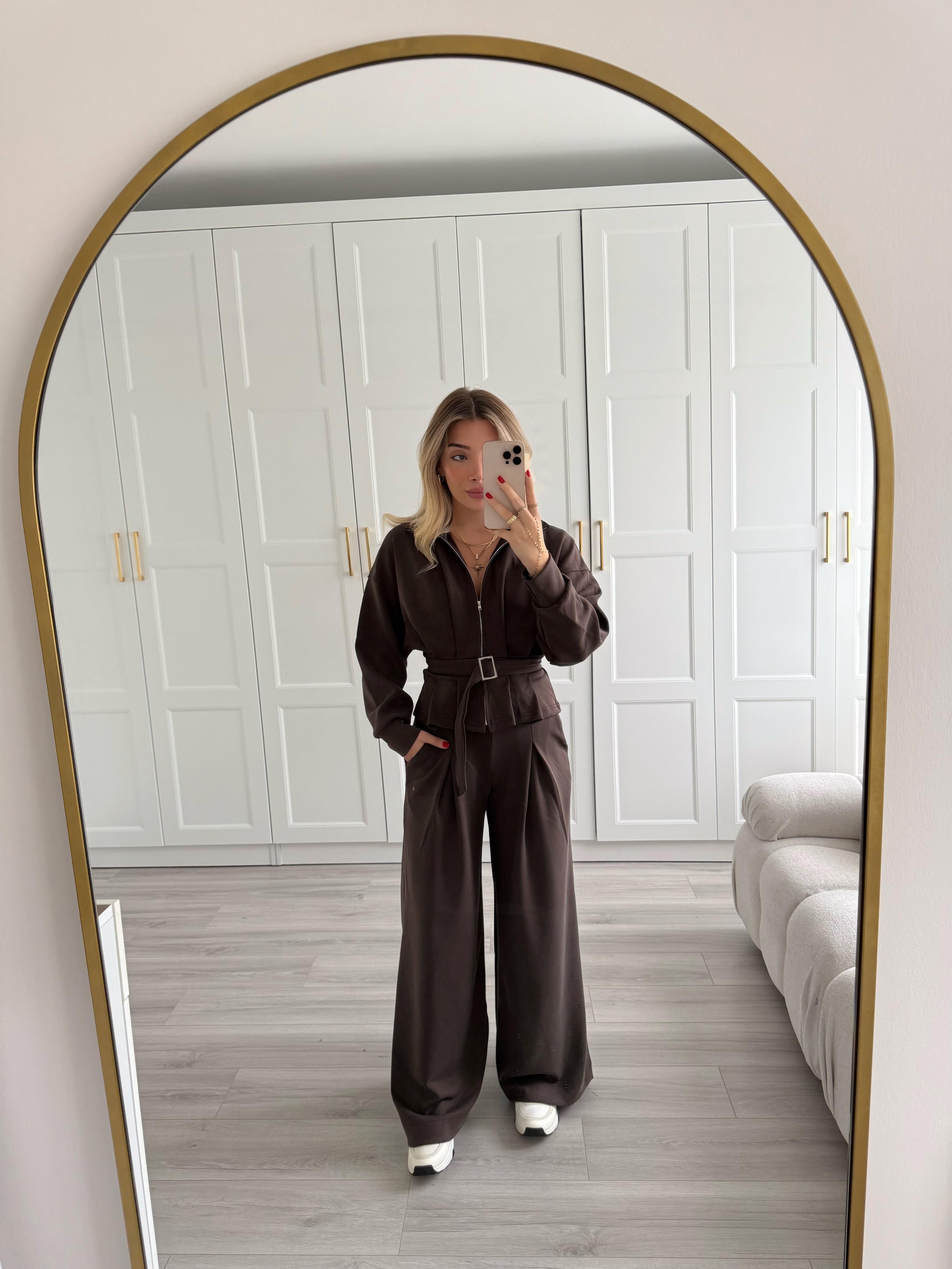 Kahve Kemerli Modal Kumaş İkili Takım