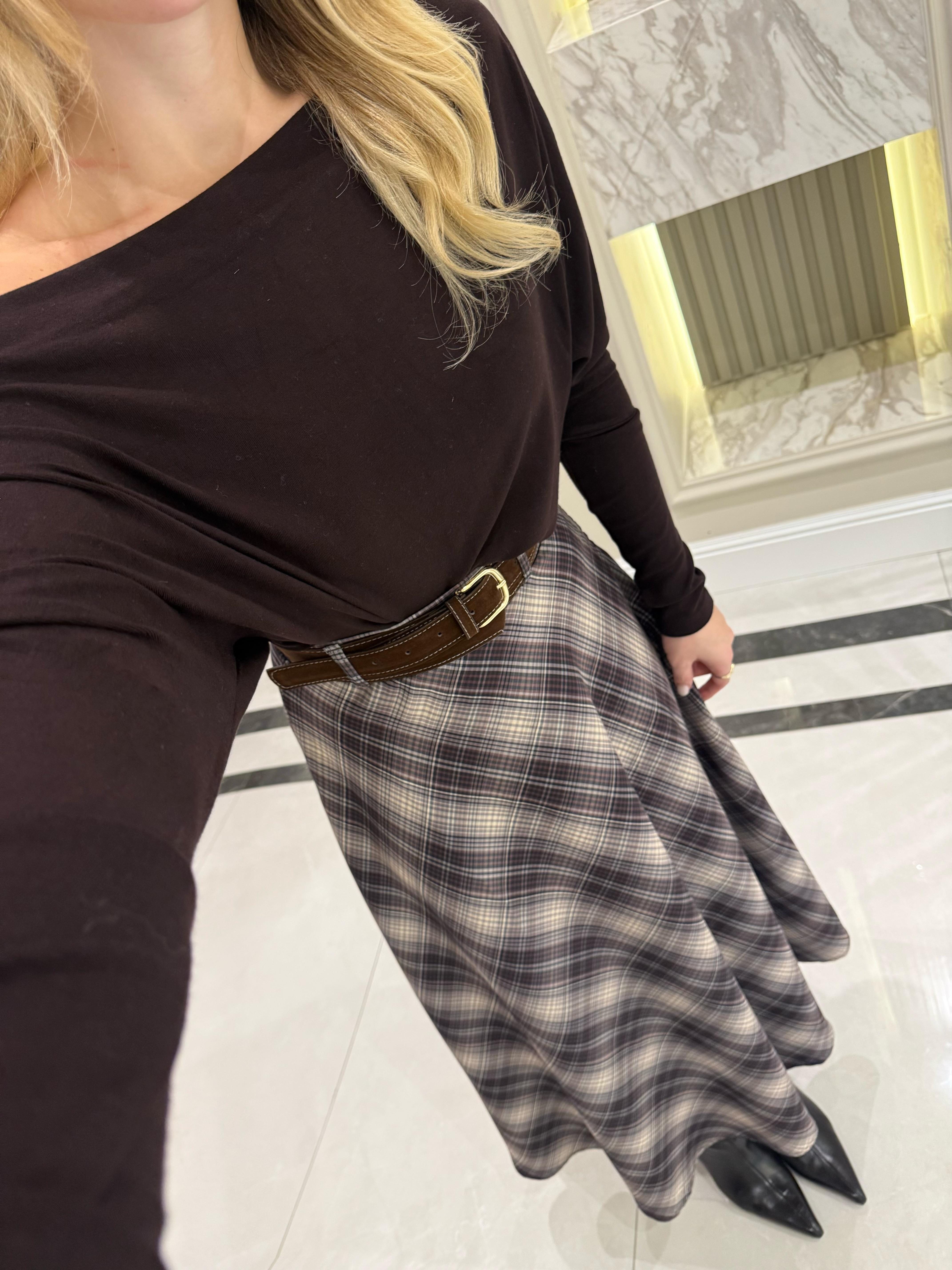 Kahve Omzu Düşük Bluz-1069